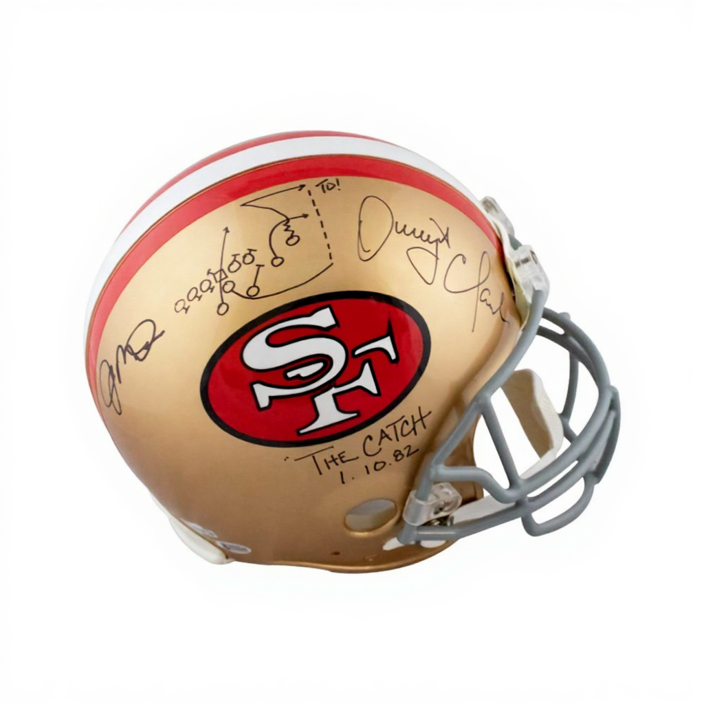 Montana & Clark “The Catch” Signed 49ers Proline Helmet – BAS COA