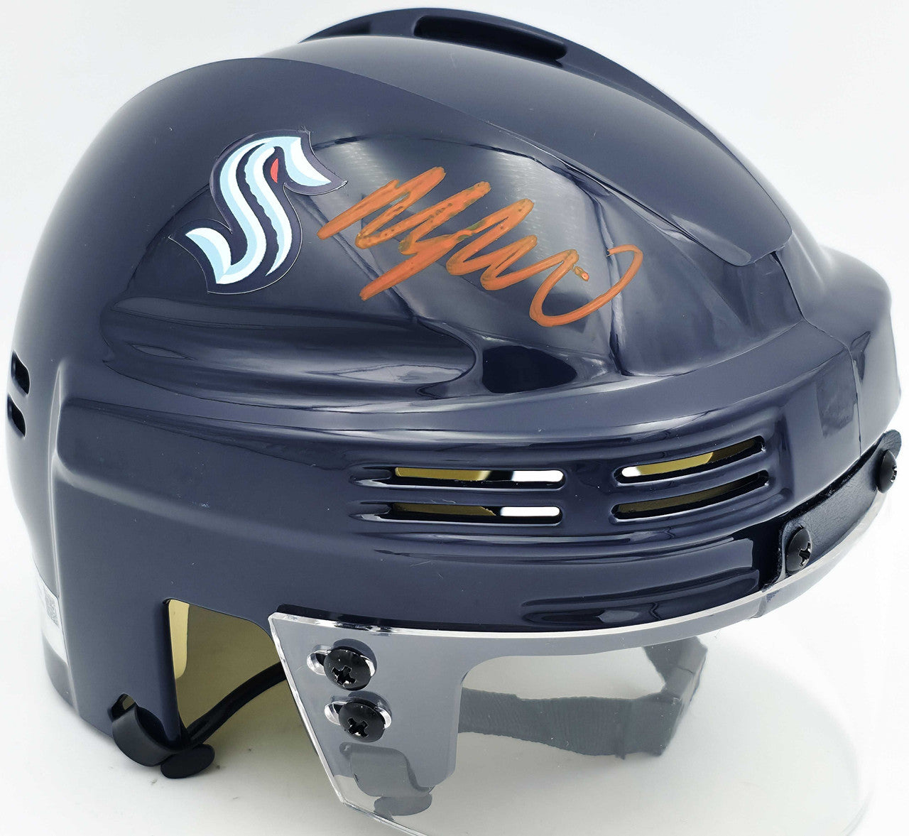 Morgan Geekie Autographed Seattle Kraken Blue Speed Mini Helmet Fanatics Holo #XP14109503