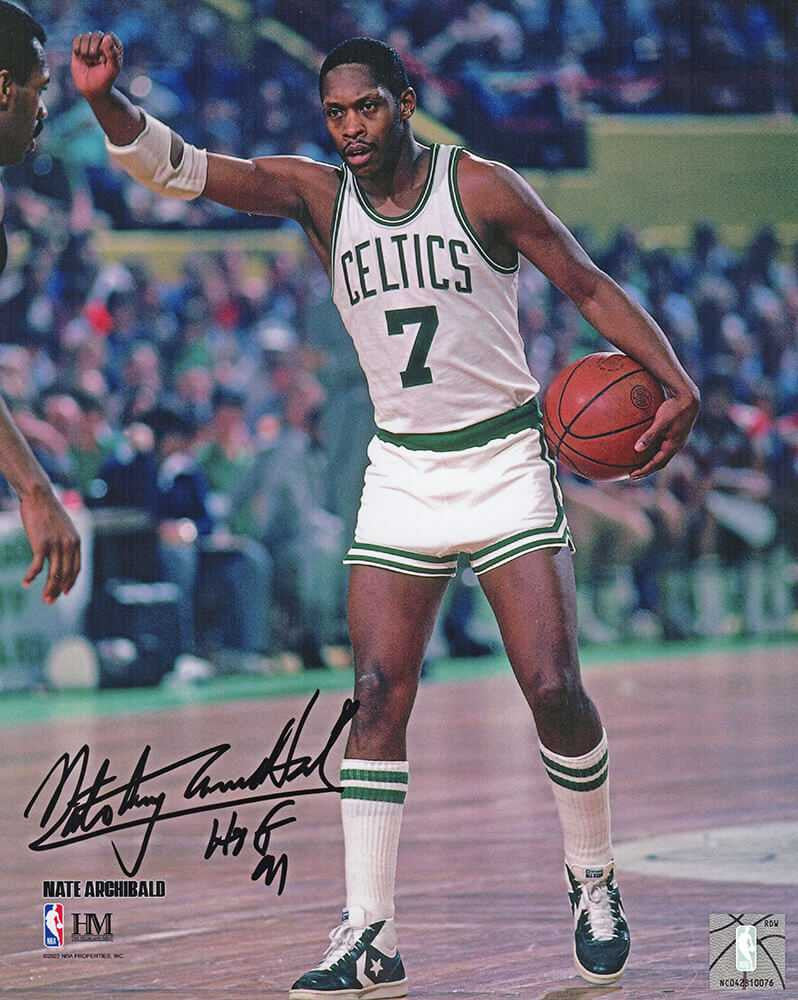 Nate 'Tiny' Archibald Signed Boston Celtics White Jersey Action 8x10 Photo w/HOF'91 - Schwartz Authenticated