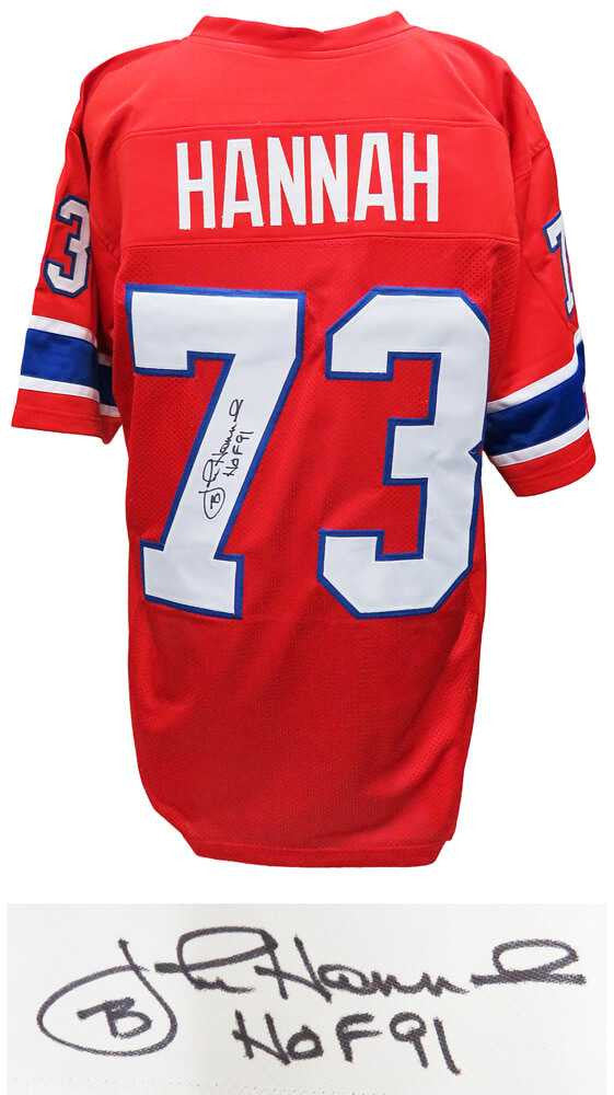 John Hannah Autographed New England Patriots Red Throwback Jersey “HOF ’91” – Schwartz Authenticated