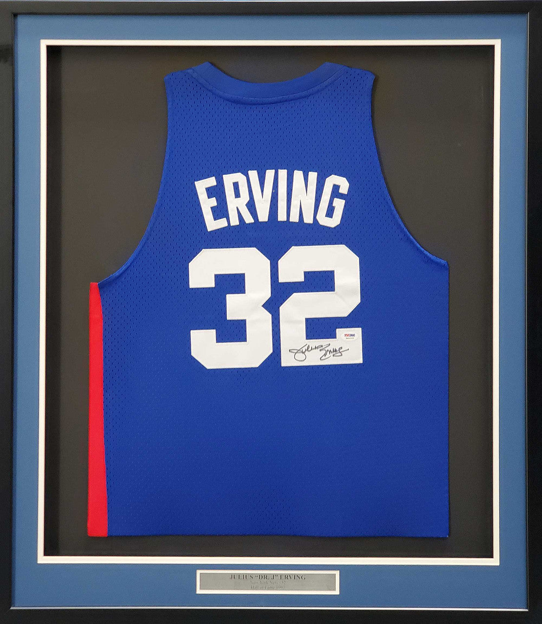 Julius “Dr. J” Erving Signed Nets Framed Blue Adidas HWC Jersey – PSA/DNA