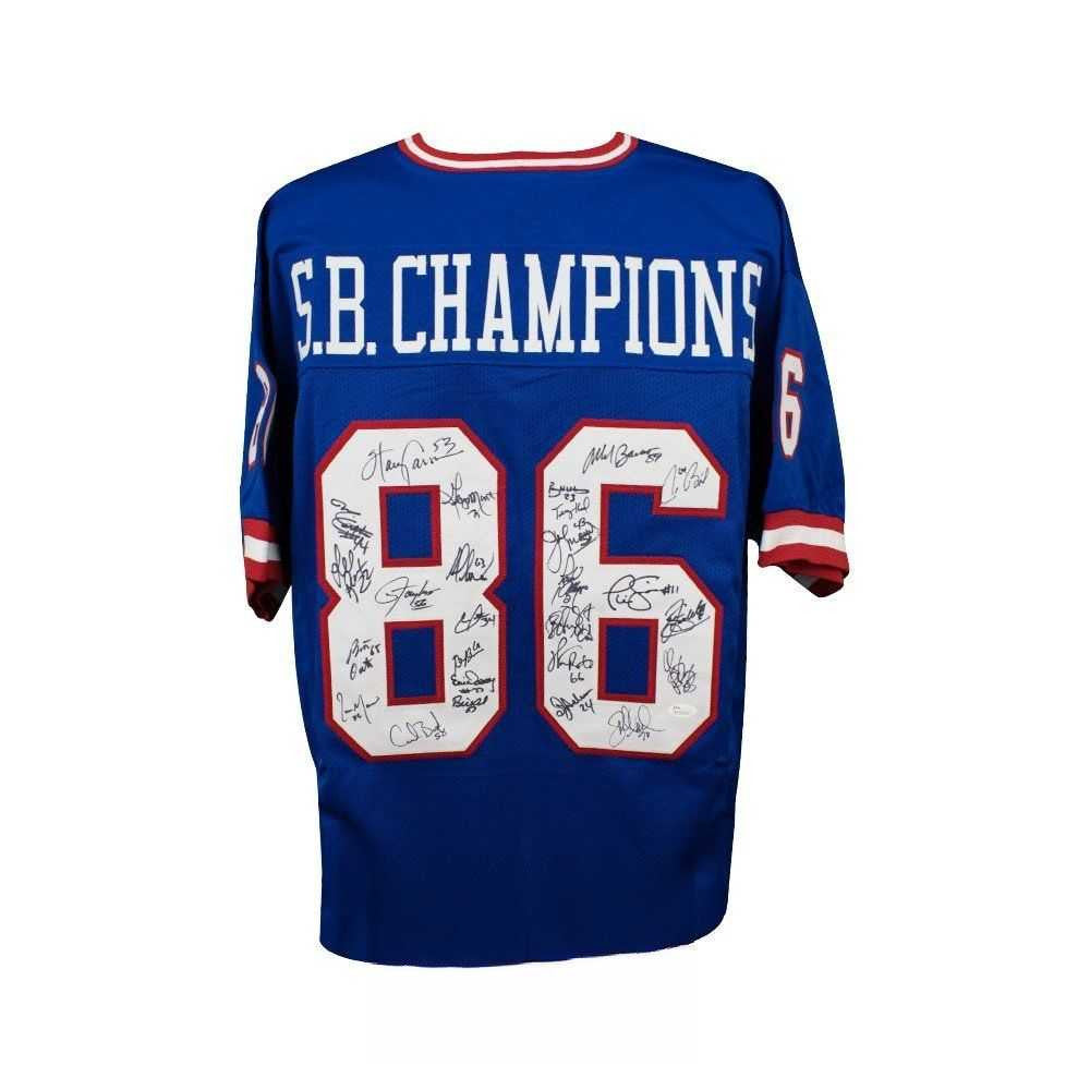 New York Giants Autographed 1986 Superbowl Champions Blue Jersey - JSA