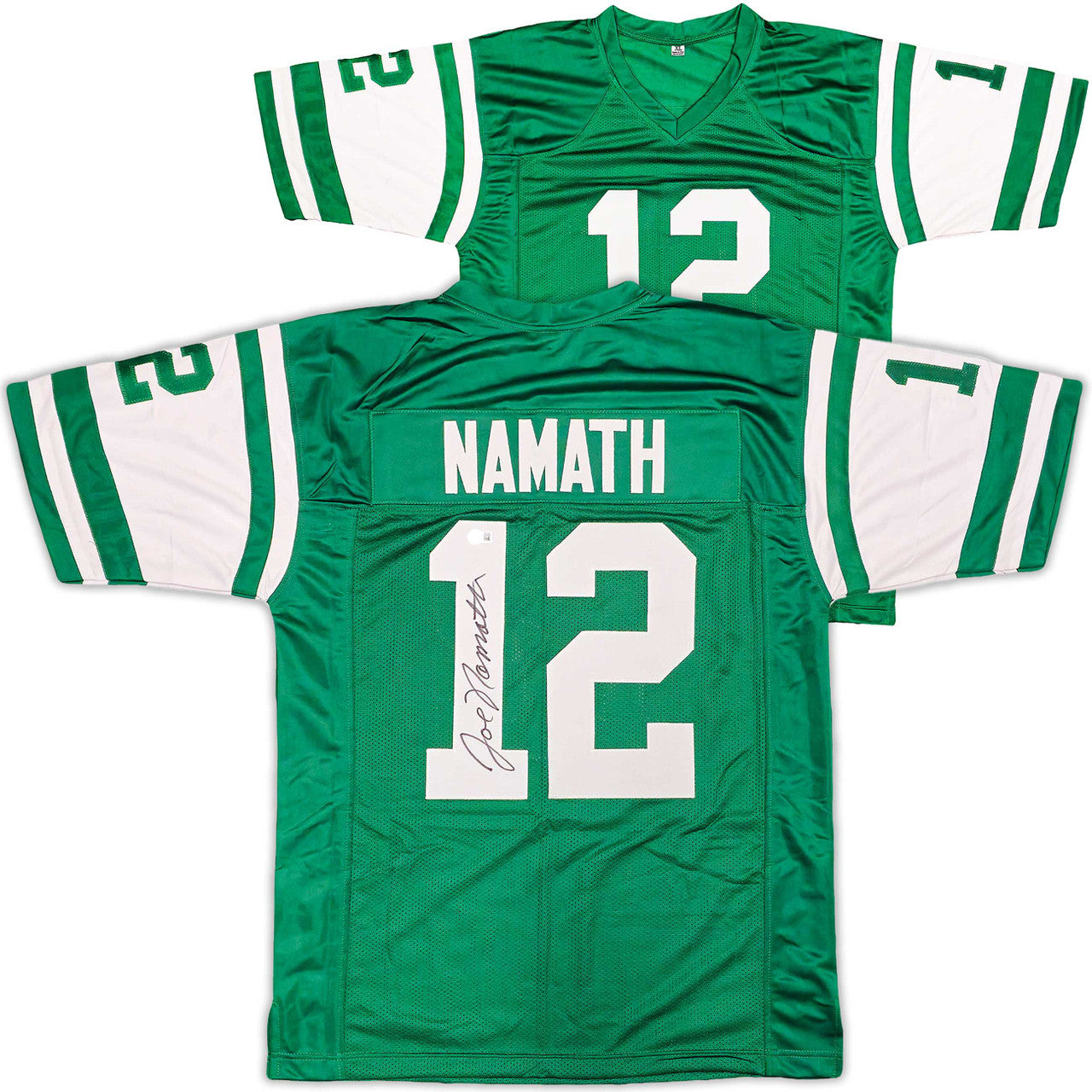Joe Namath Autographed New York Jets Green Jersey – Beckett BAS Witness!
