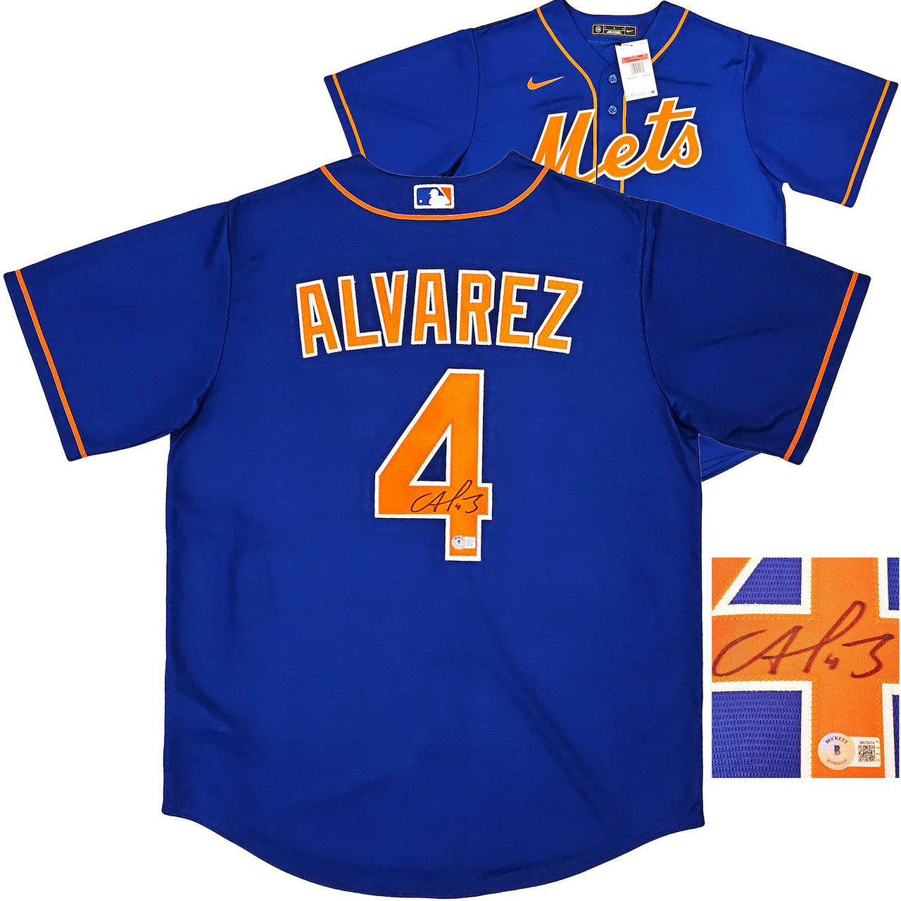 New York Mets Francisco Alvarez Autographed Blue Nike Jersey Size L Beckett BAS Witness