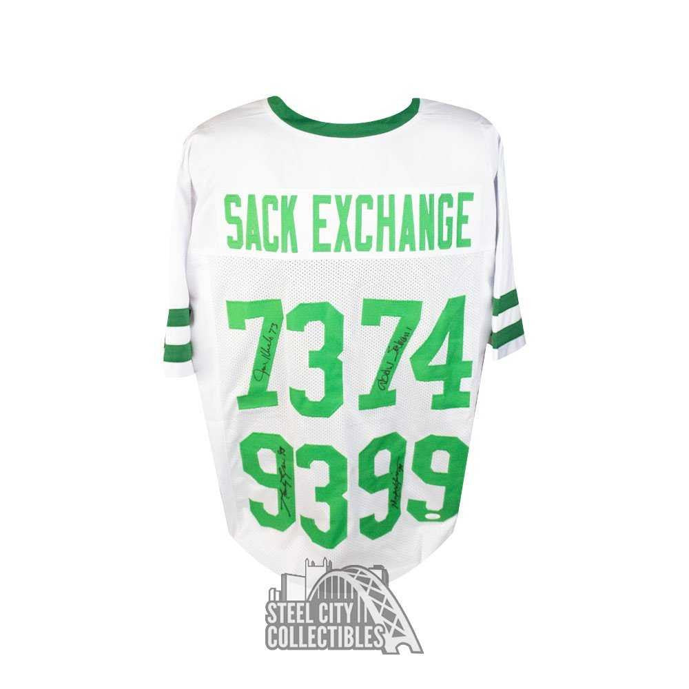 New York Sack Exchange Autographed White Custom Jersey – Klecko, Gastineau, Lyons & Salaam – JSA COA