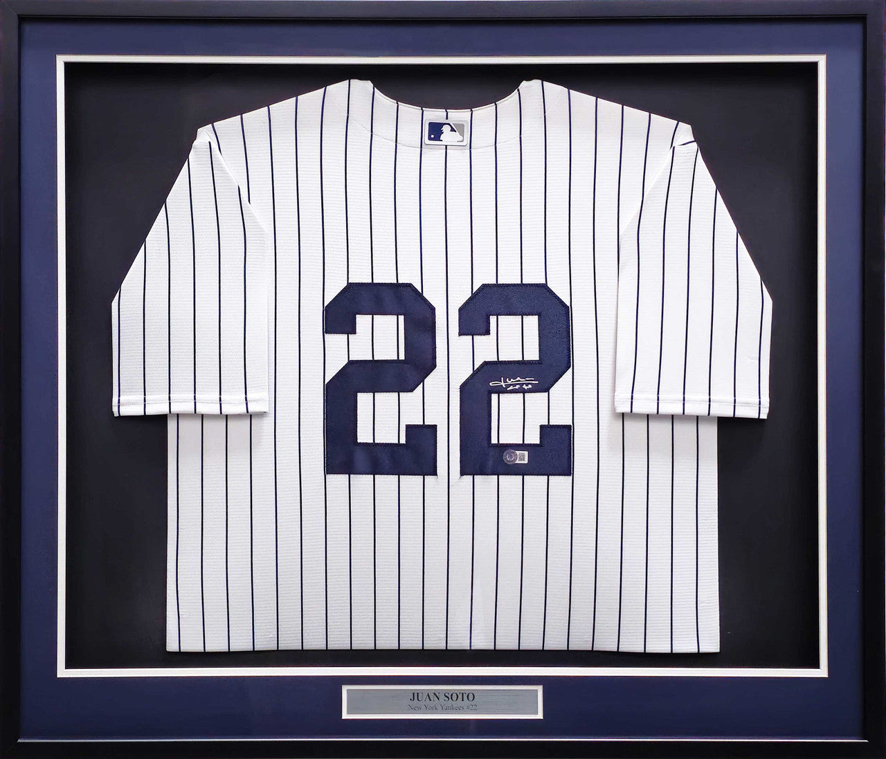 New York Yankees Juan Soto Autographed Framed White Pinstripes Nike Jersey Beckett BAS QR