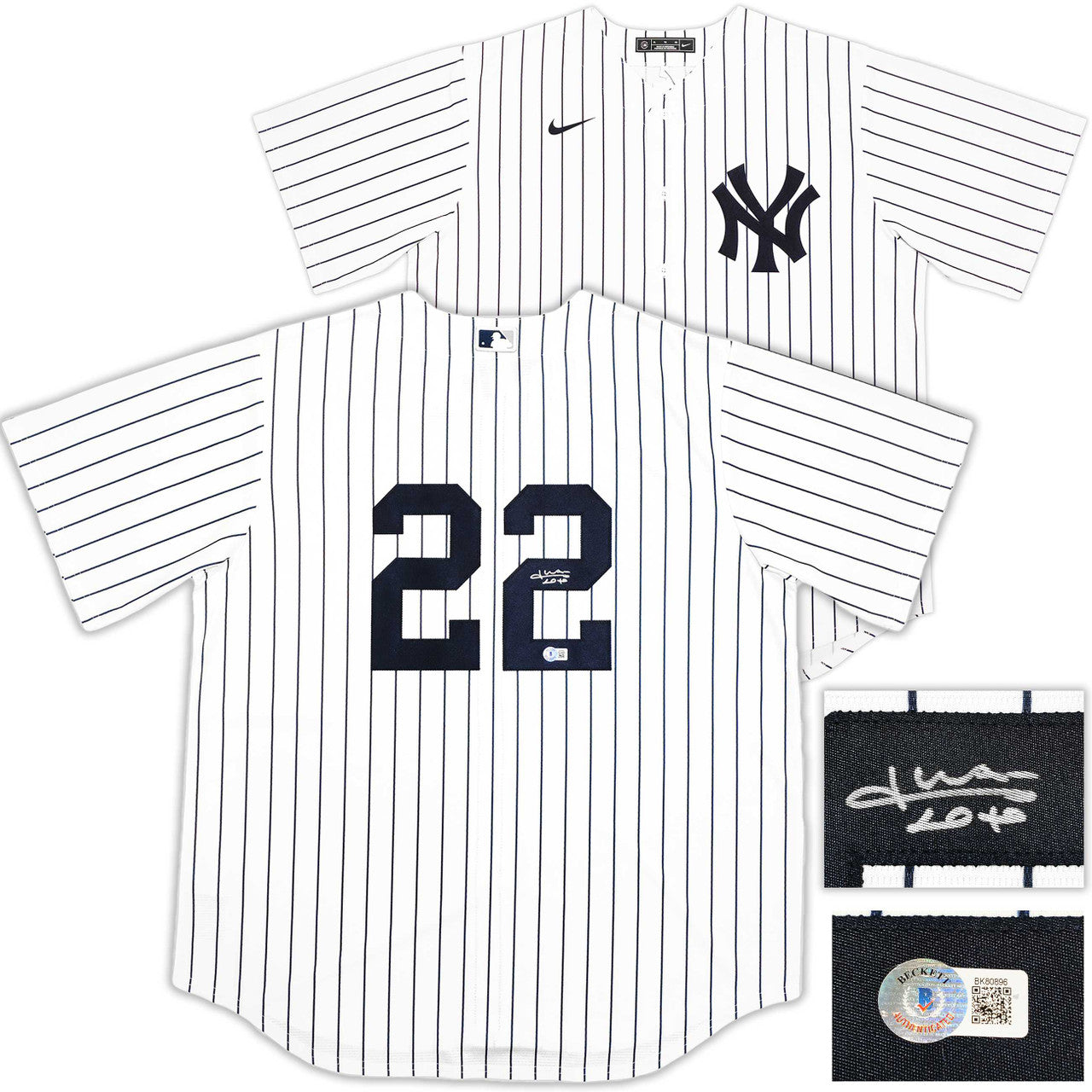 New York Yankees Juan Soto Autographed White Pinstripes Nike Jersey Size XL Beckett BAS QR