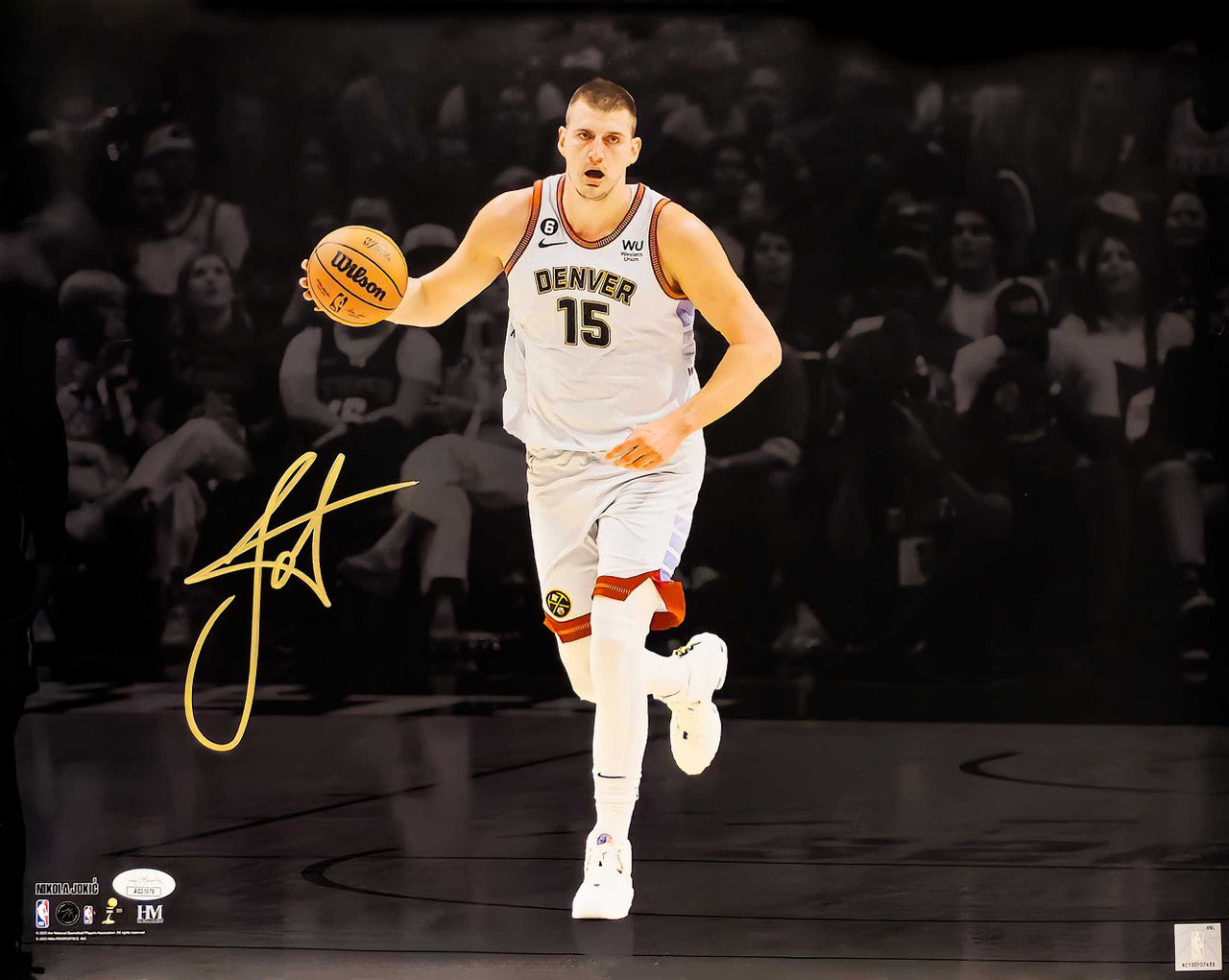 Nikola Jokic Autographed 16x20 Photo Denver Nuggets 2023 NBA Finals Spotlight JSA