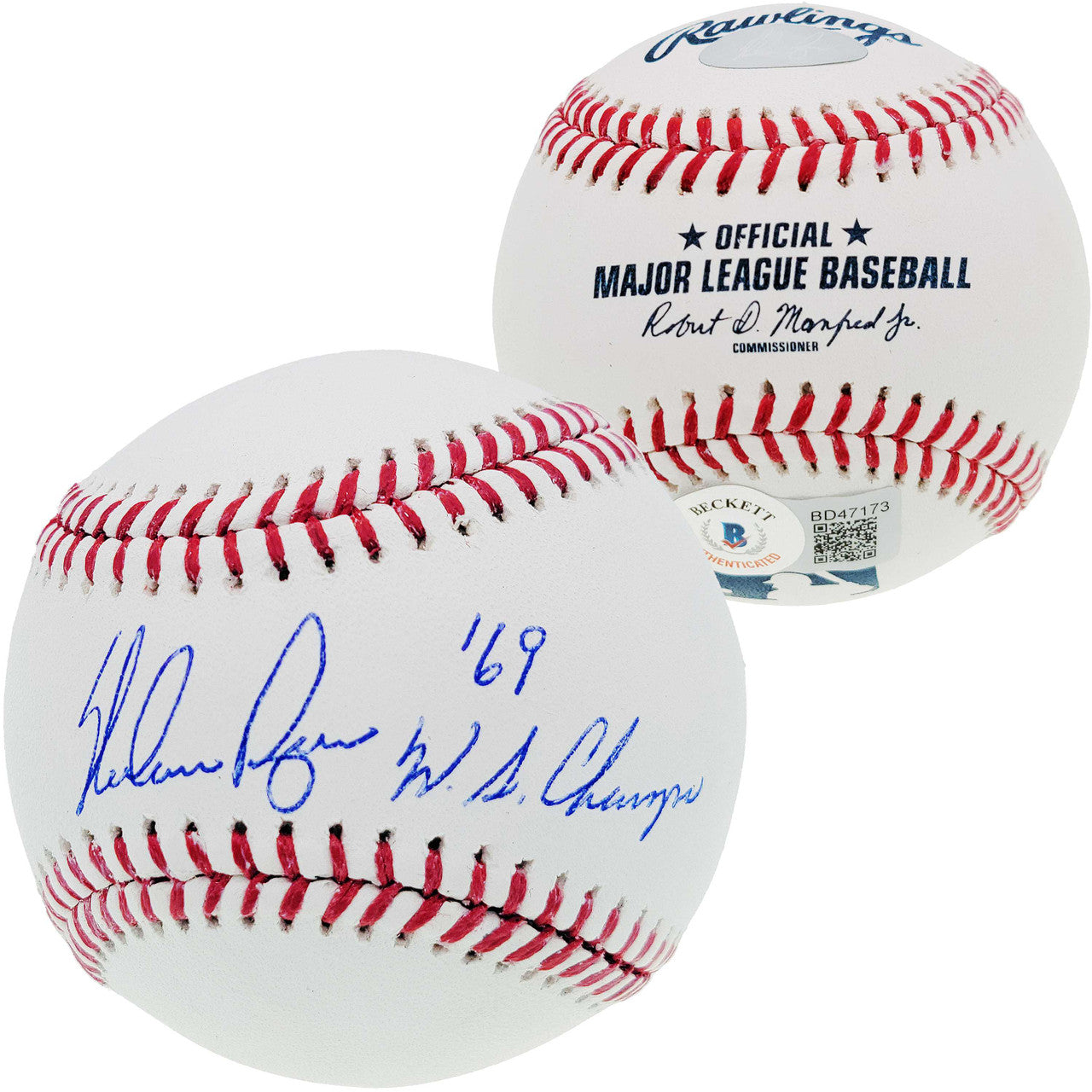 Nolan Ryan Autographed Official MLB Baseball Texas Rangers “69 WS Champs” (Beckett BAS)