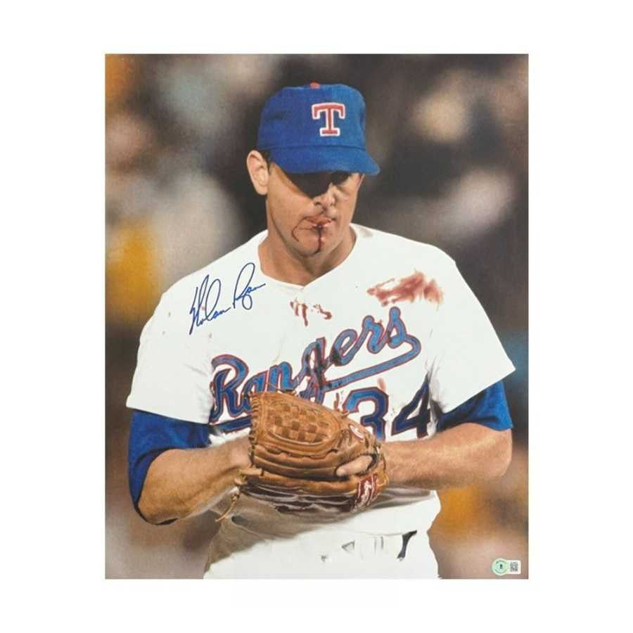 Nolan Ryan Autographed Texas Rangers 16x20 Baseball Photo - BAS (Bloody)