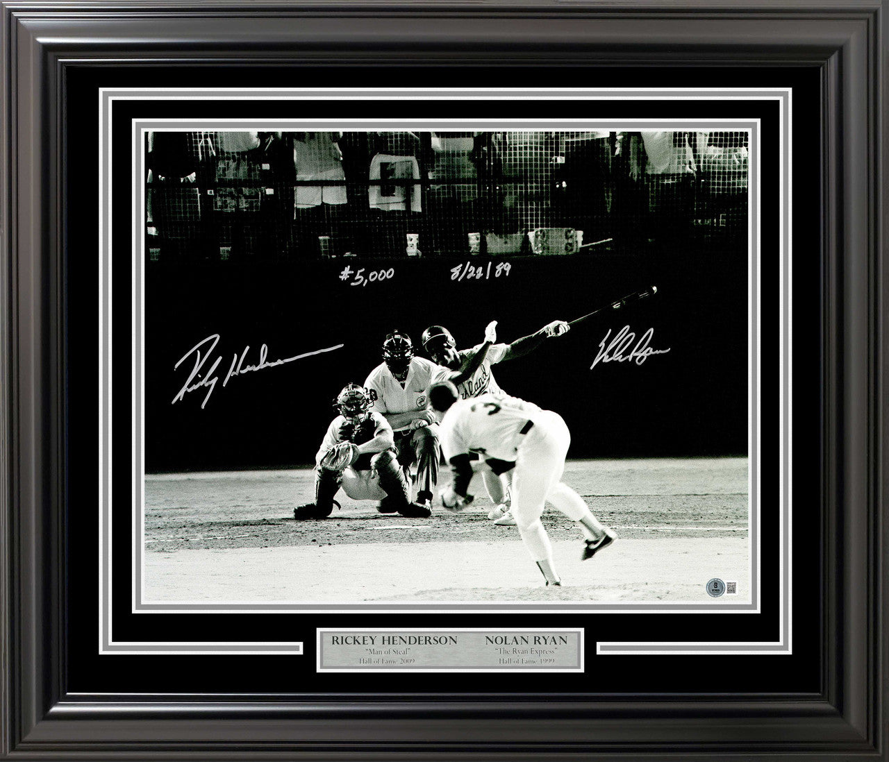 Nolan Ryan & Rickey Henderson Autographed Framed 16x20 Photo Texas Rangers "#5000 8/22/89" Beckett BAS Witness