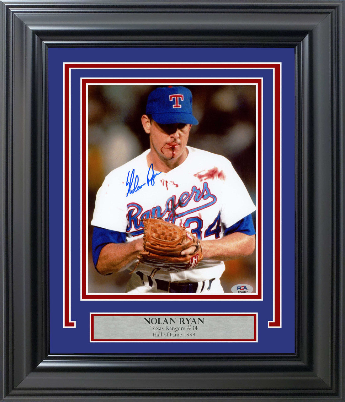 Nolan Ryan Signed “Bloody Lip” Framed 8x10 Rangers Photo – PSA/DNA