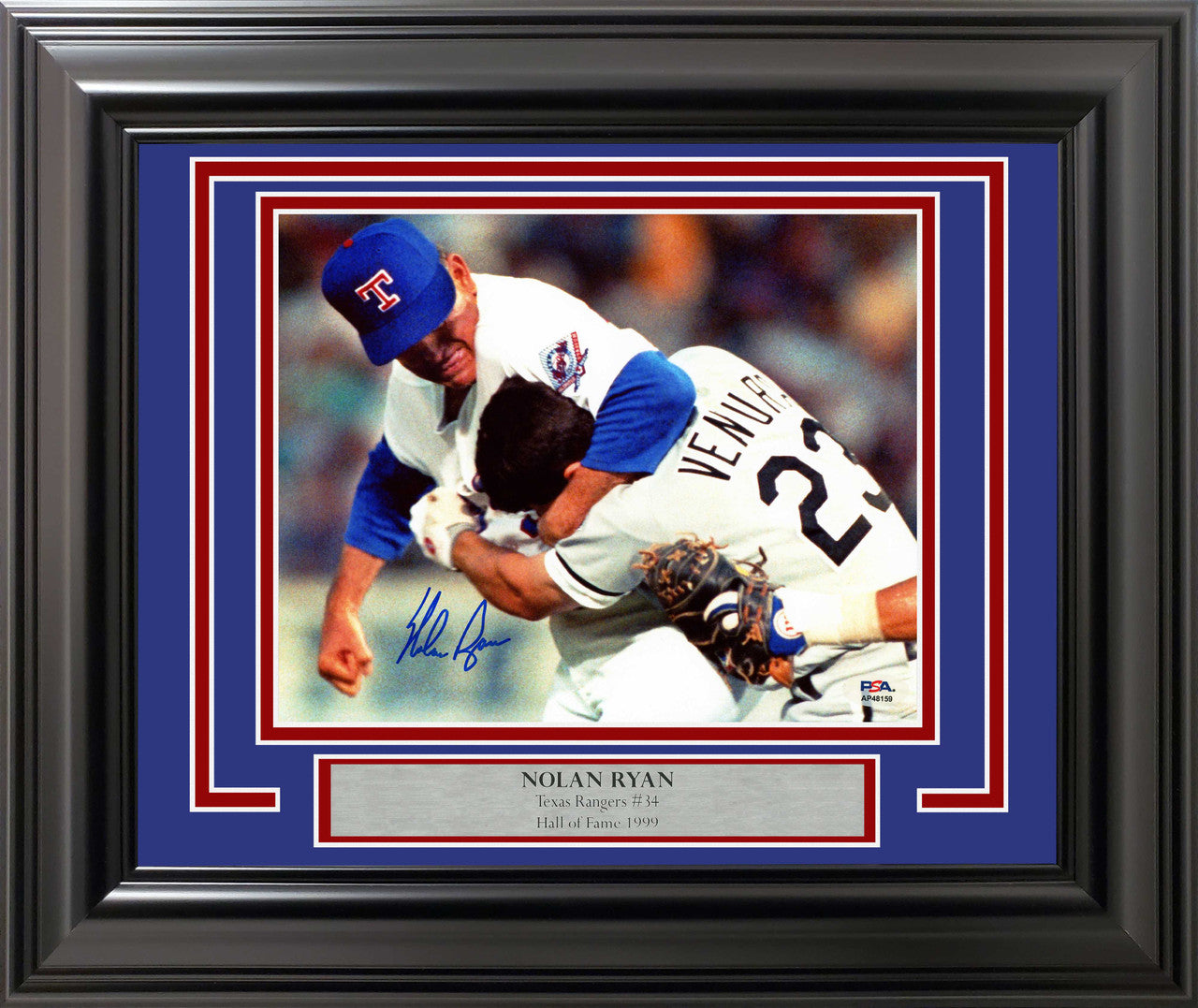 Nolan Ryan Signed “Ventura Fight” Framed 8x10 Rangers Photo – PSA/DNA