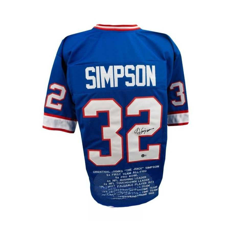 OJ Simpson Autographed Buffalo Bills Blue Stats Jersey - BAS