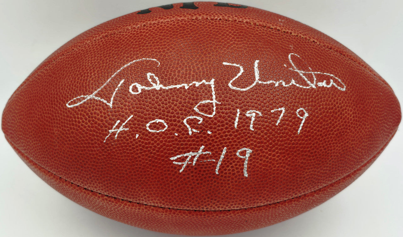 Johnny Unitas Signed Official NFL Leather Game Football Baltimore Colts “HOF 1979 #19” – Beckett BAS #AE08163