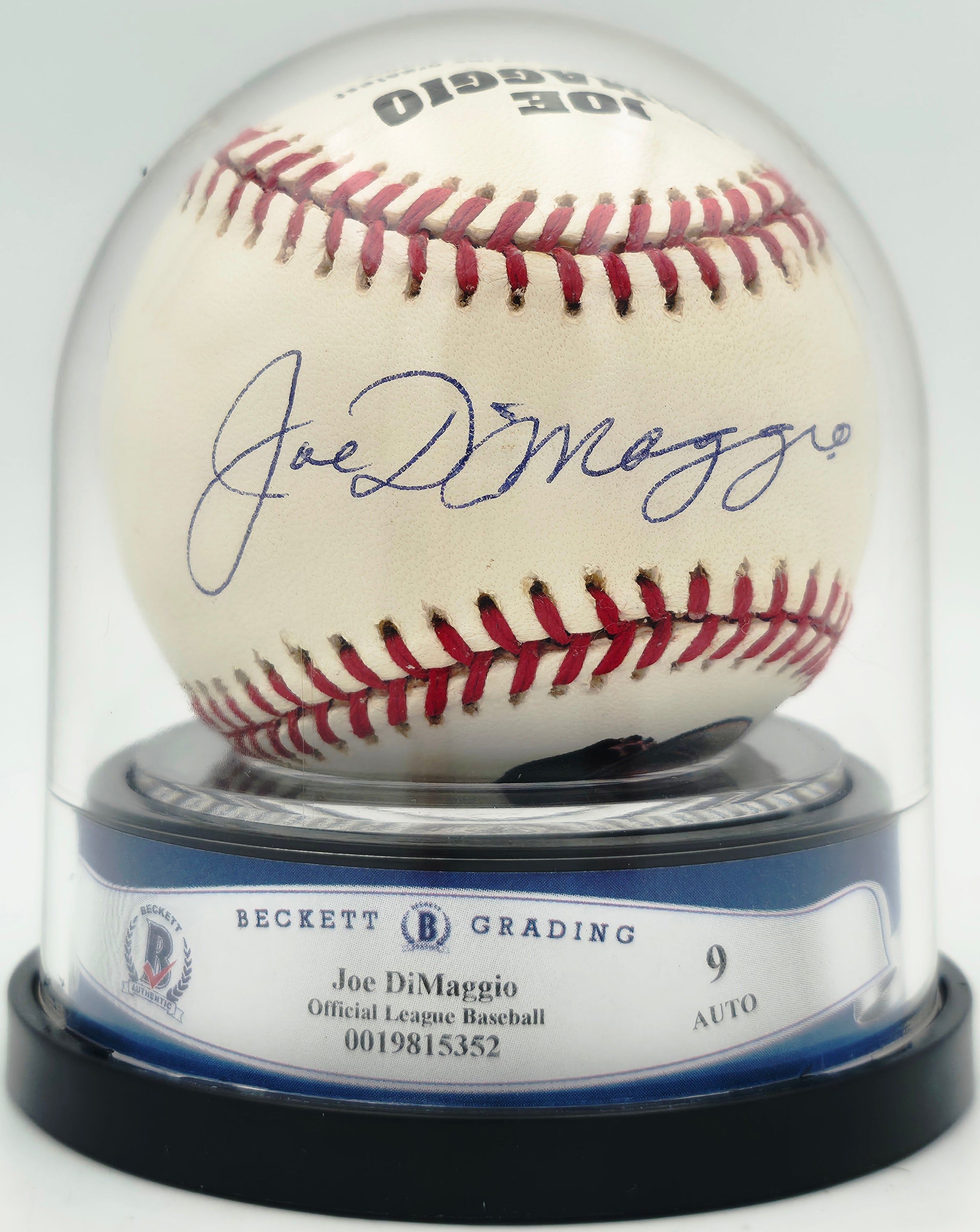 Joe DiMaggio Signed Official League Logo Baseball Yankees Auto Grade Mint 9 – Beckett BAS Slabbed #19815352