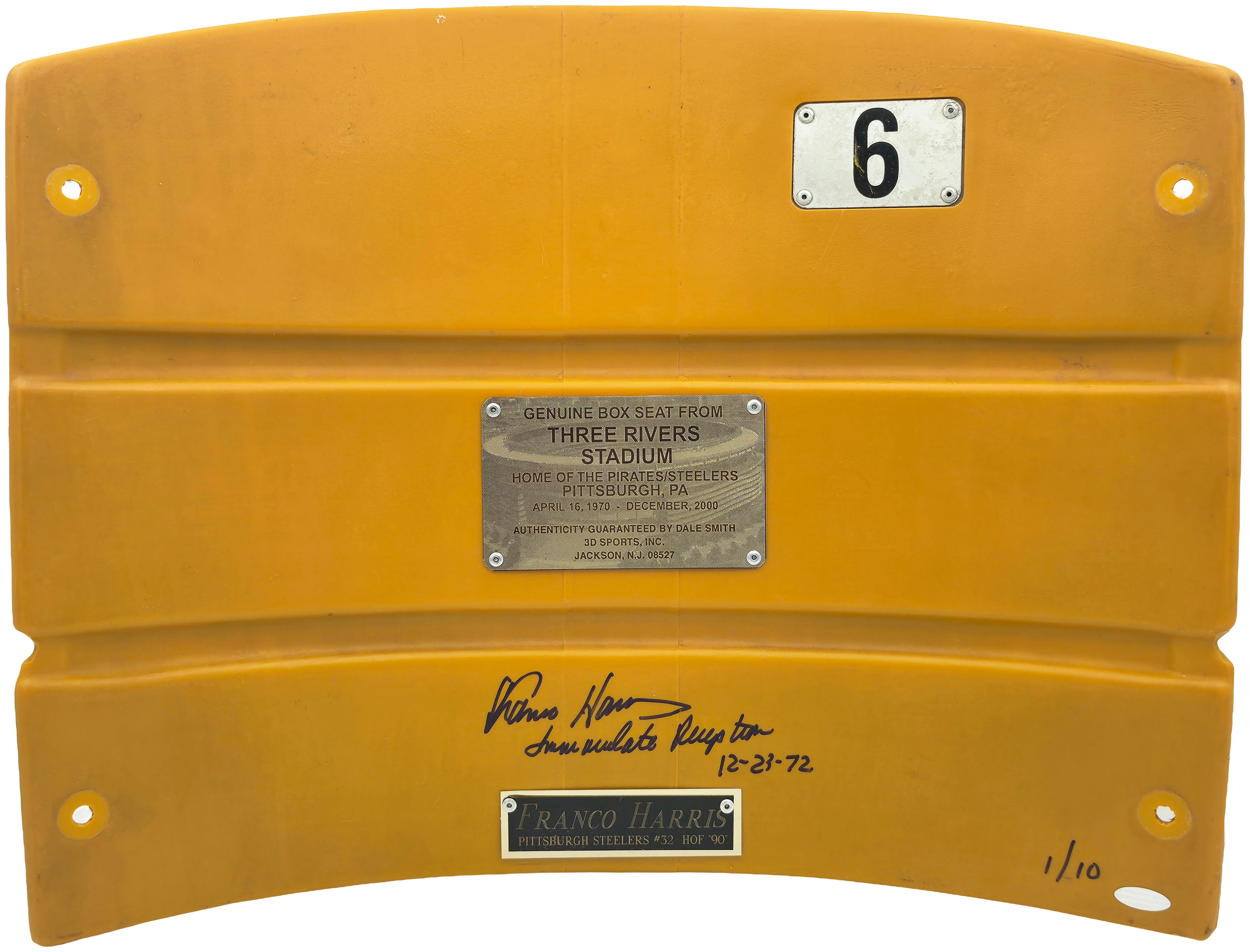 Harris Autographed Three Rivers Stadium Seat "Immaculate Reception 12-23-72" #1/10 Steiner