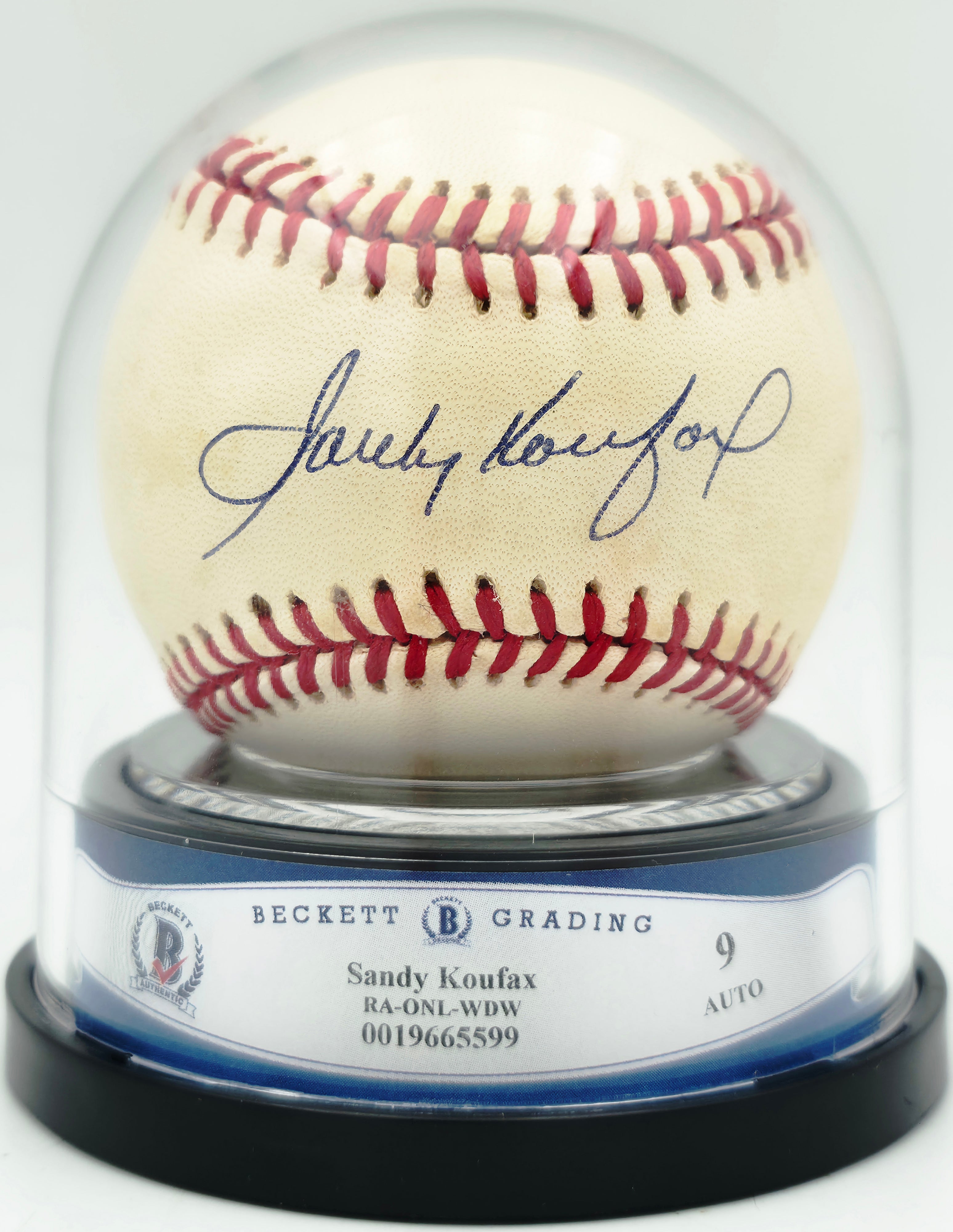 Sandy Koufax Autographed Official NL Baseball Dodgers BAS Graded Mint 9 Authenticated!!!