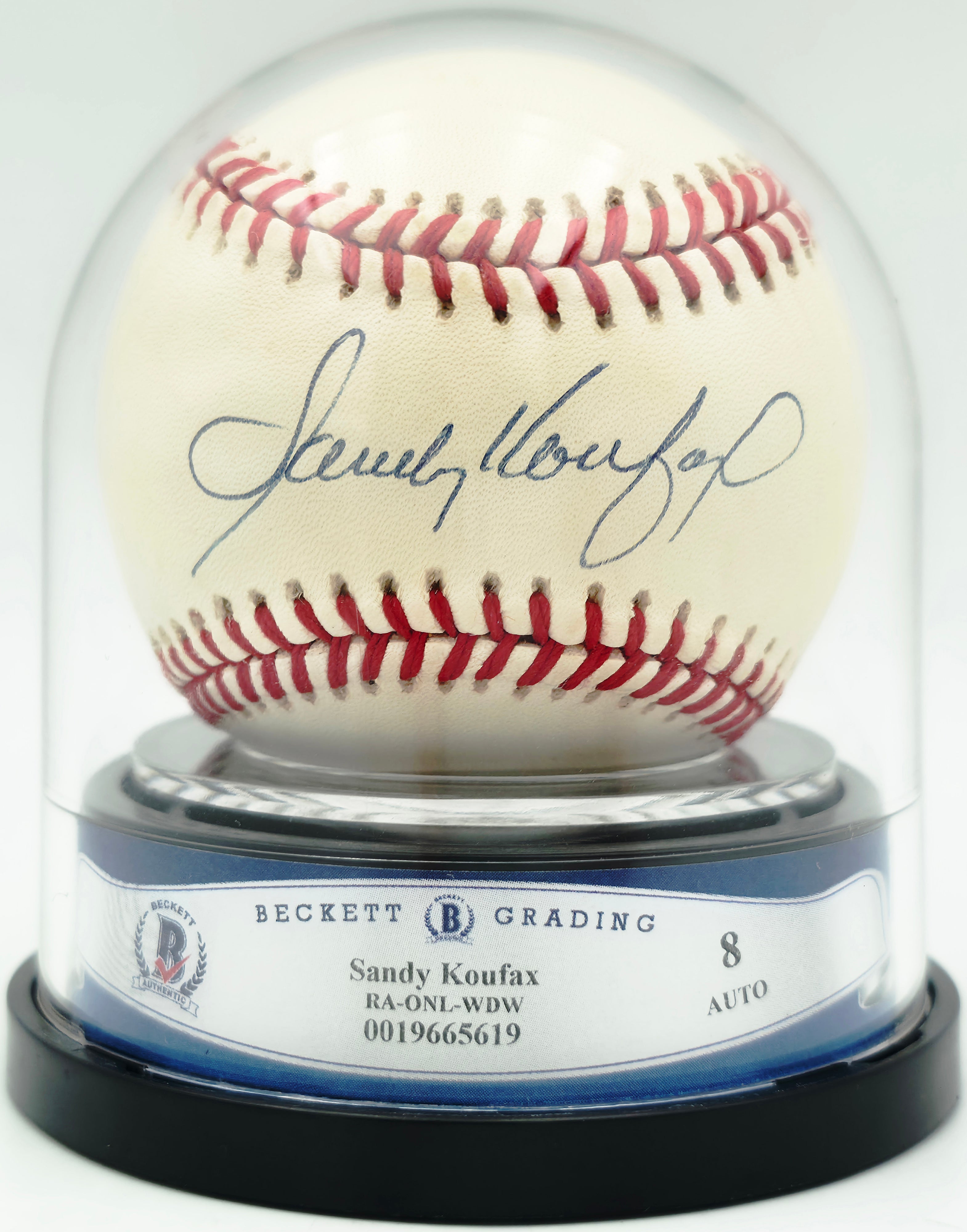 Sandy Koufax Autographed Official NL Baseball Dodgers BAS Graded Near Mint/Mint 8!
