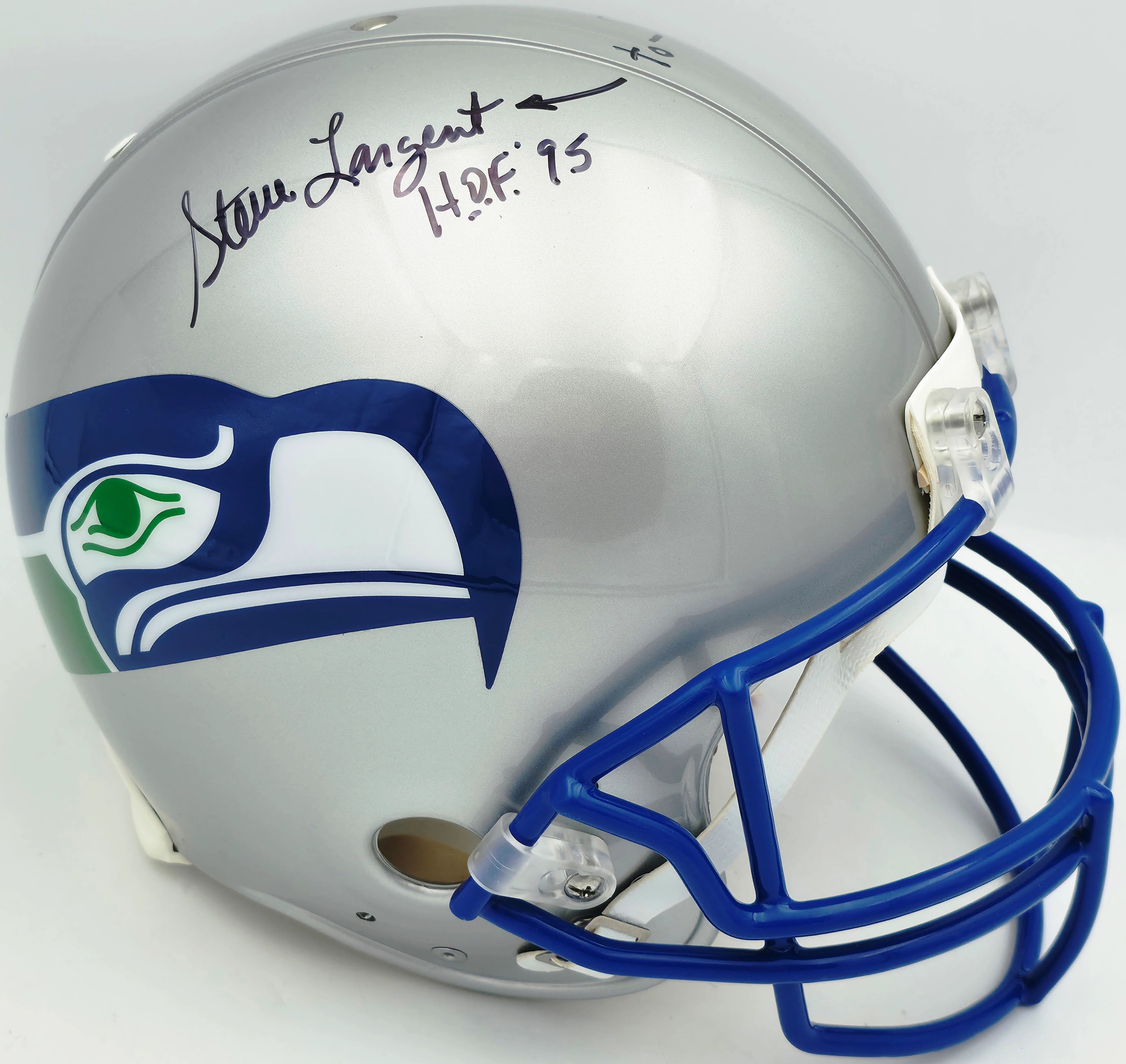 Steve Largent & Jim Zorn Autographed Seattle Seahawks Silver Authentic Full Size Helmet "HOF 95, To Arrow" MCS Holo #63696