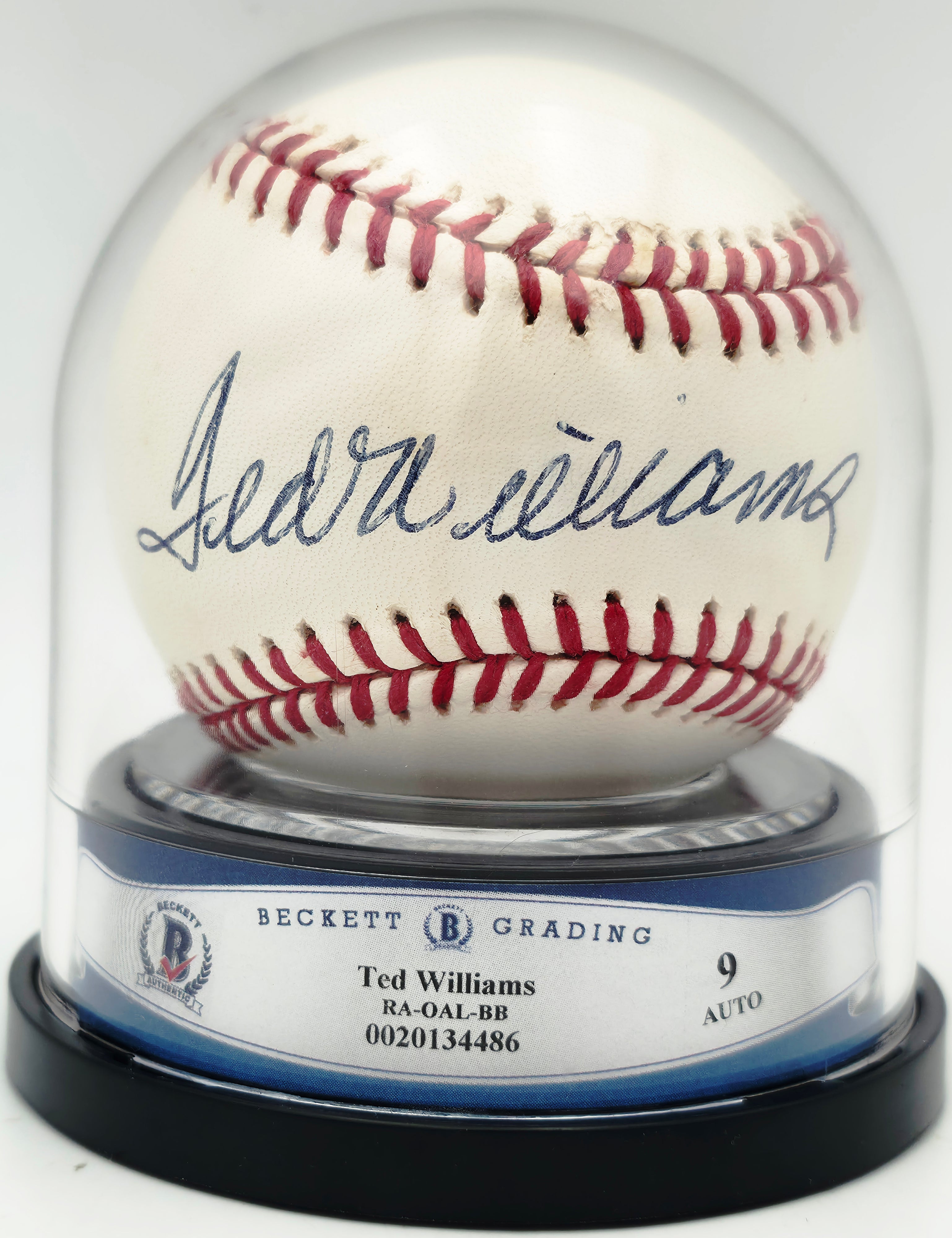 Boston Red Sox Ted Williams Signed Official American League Baseball - Beckett BAS Encapsulated Auto Grade Mint 9 #20134486