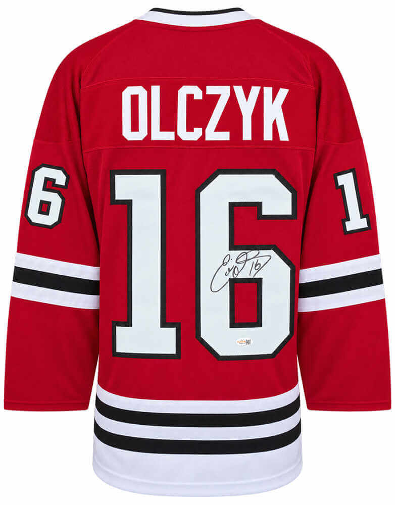 Eddie Olczyk Autographed Chicago Red Custom Hockey Jersey - JSA Authenticated