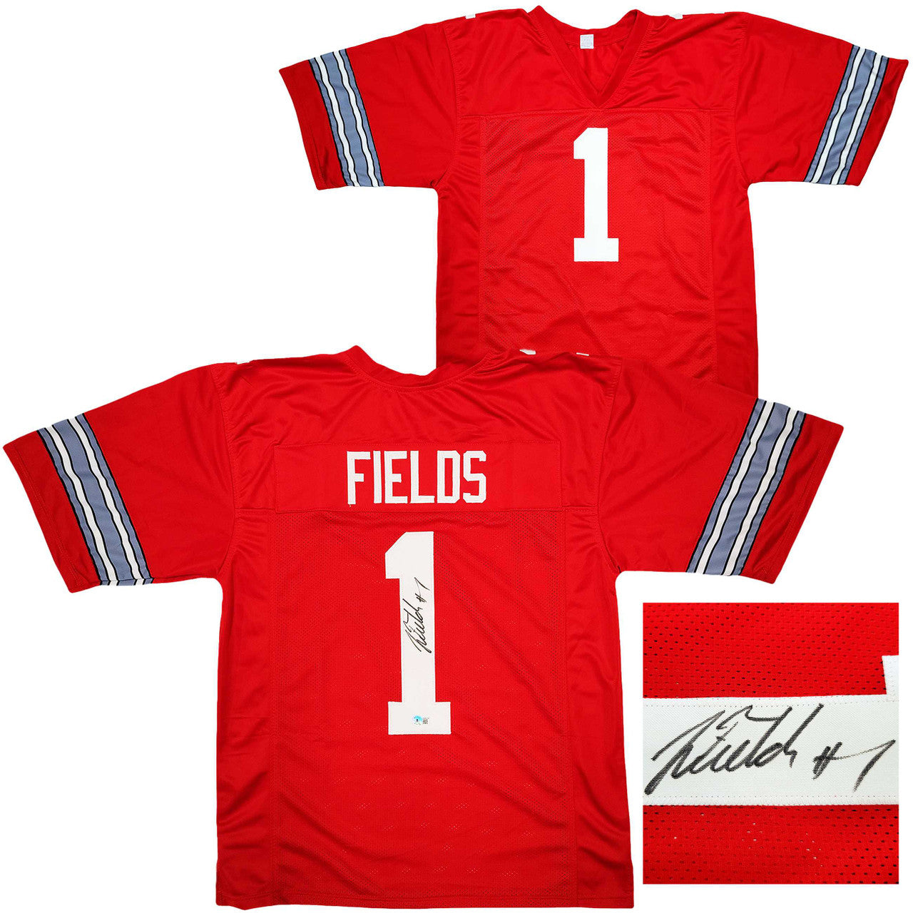Ohio State Buckeyes Justin Fields Autographed Red Jersey Beckett BAS QR