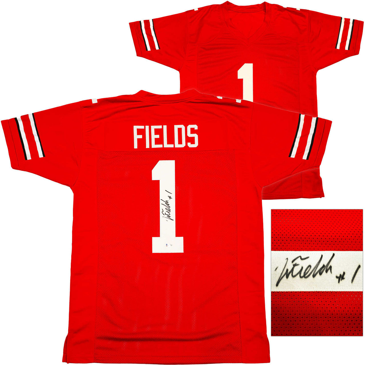 Ohio State Buckeyes Justin Fields Autographed Red Jersey Beckett BAS Witness