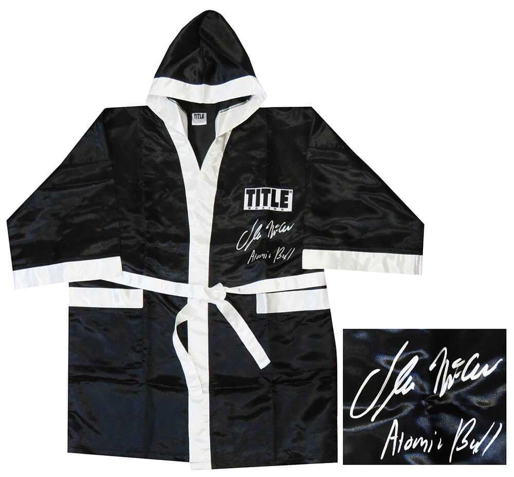 Oliver McCall Signed Title Black Boxing Robe w/Atomic Bull