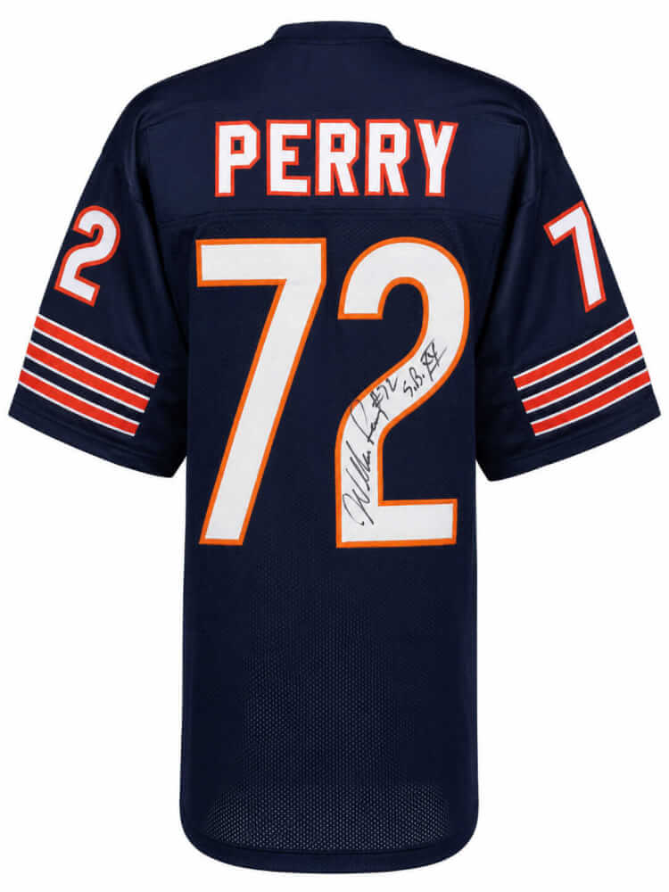 Chicago Bears William Perry Signed Navy Custom Football Jersey w/ "SB XX" Inscription - Schwartz Sports COA