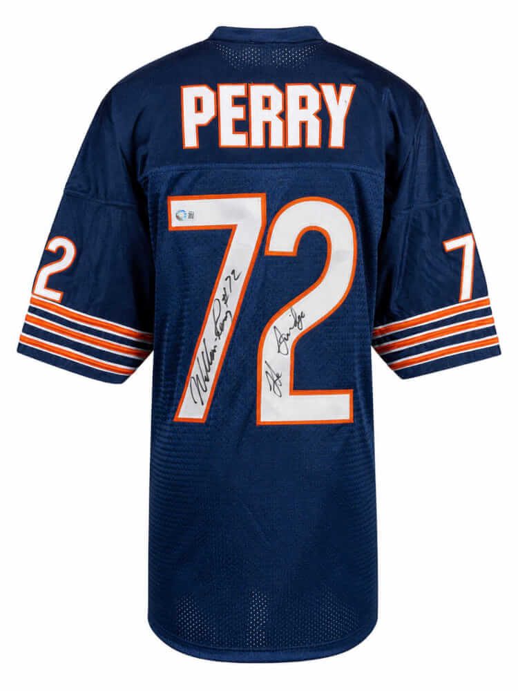 Chicago Bears William Perry Signed Navy Throwback Custom Football Jersey w/ "The Fridge" Inscription - Schwartz Sports COA