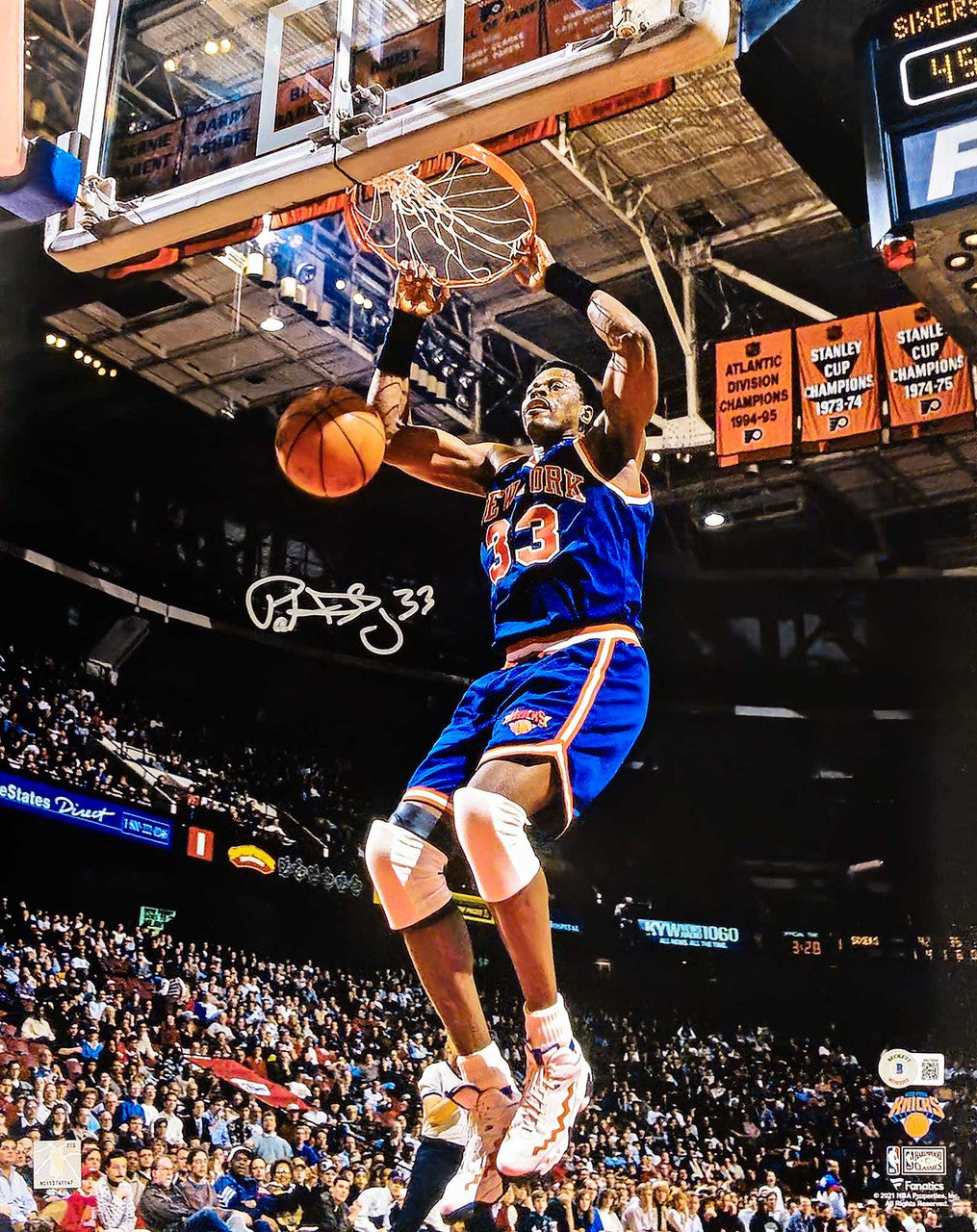 Patrick Ewing Autographed 16x20 Photo New York Knicks Dunk Beckett BAS Witness