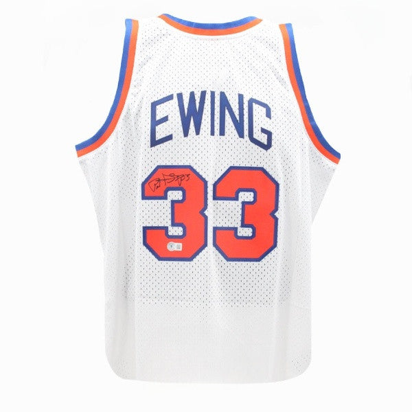 Patrick Ewing Autographed New York Knicks Mitchell & Ness White Basketball Jersey (Large) - BAS
