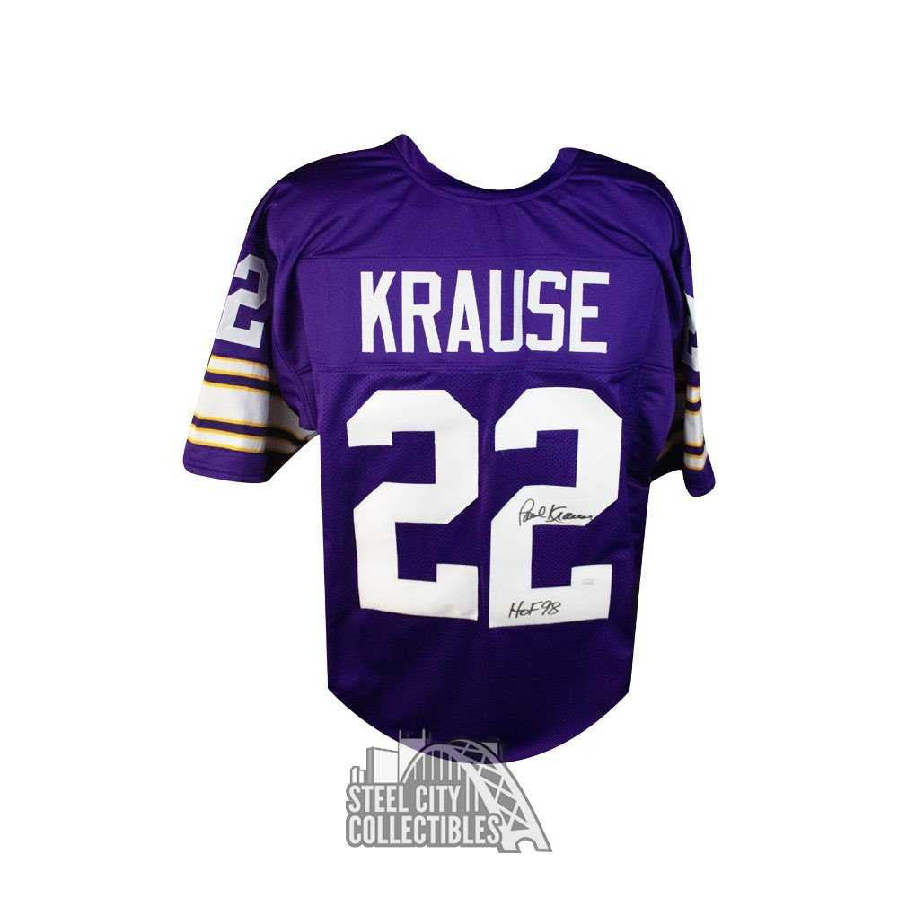 Paul Krause Autographed Minnesota Vikings Custom Jersey with “HOF ’98” – JSA COA