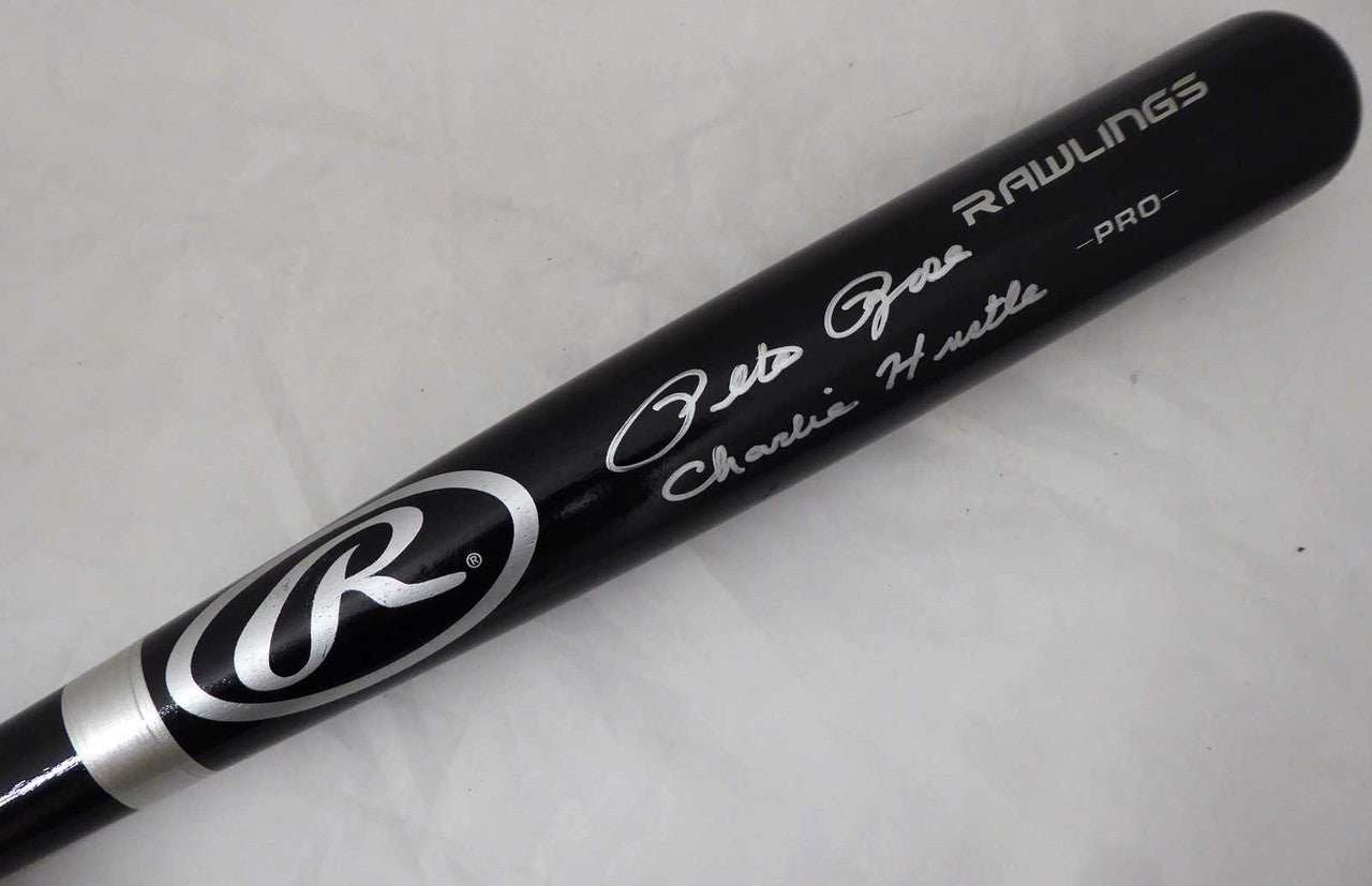 Pete Rose Autographed Black Rawlings Bat Cincinnati Reds "Charlie Hustle" – PR Holo