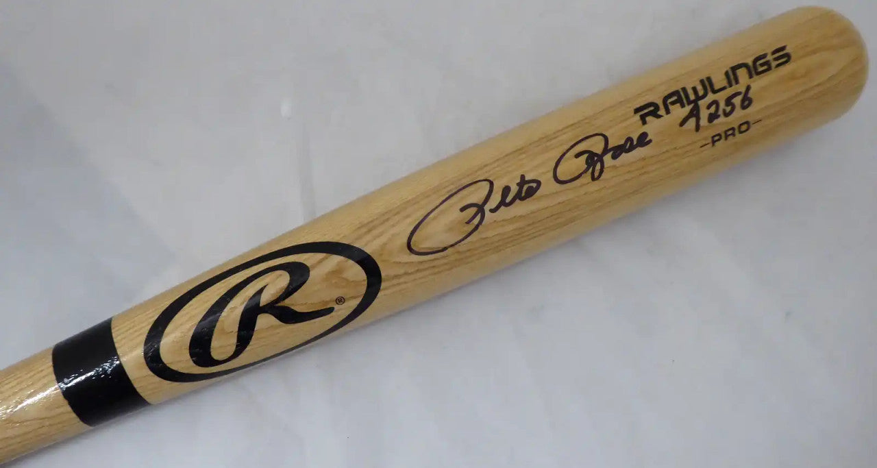 Pete Rose Autographed Blonde Rawlings Bat Cincinnati Reds "4256" In Black PR Holo