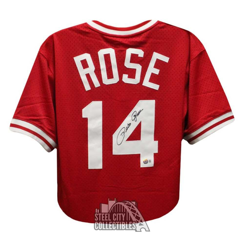 Pete Rose Autographed Cincinnati Mitchell & Ness Red Baseball Jersey (Large) - BAS