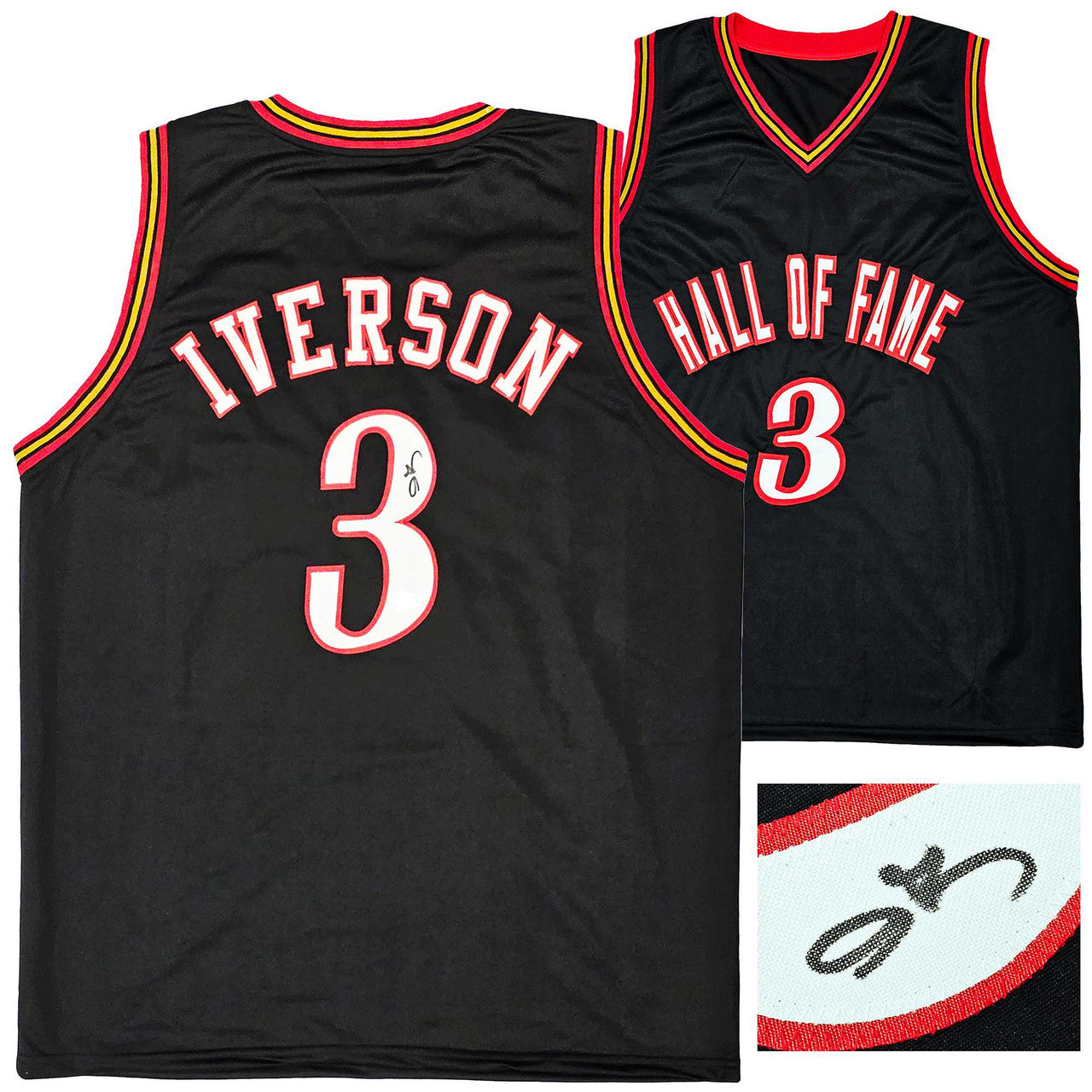 Philadelphia 76ers Allen Iverson Autographed Black Jersey Beckett BAS Witness