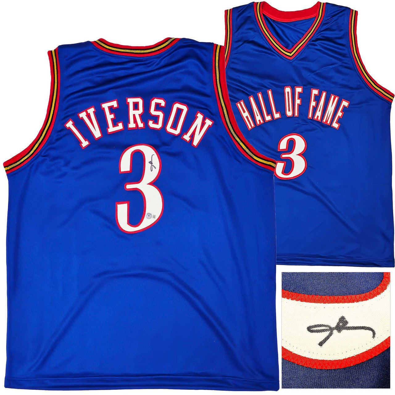 Philadelphia 76ers Allen Iverson Autographed Blue Jersey Beckett BAS Witness