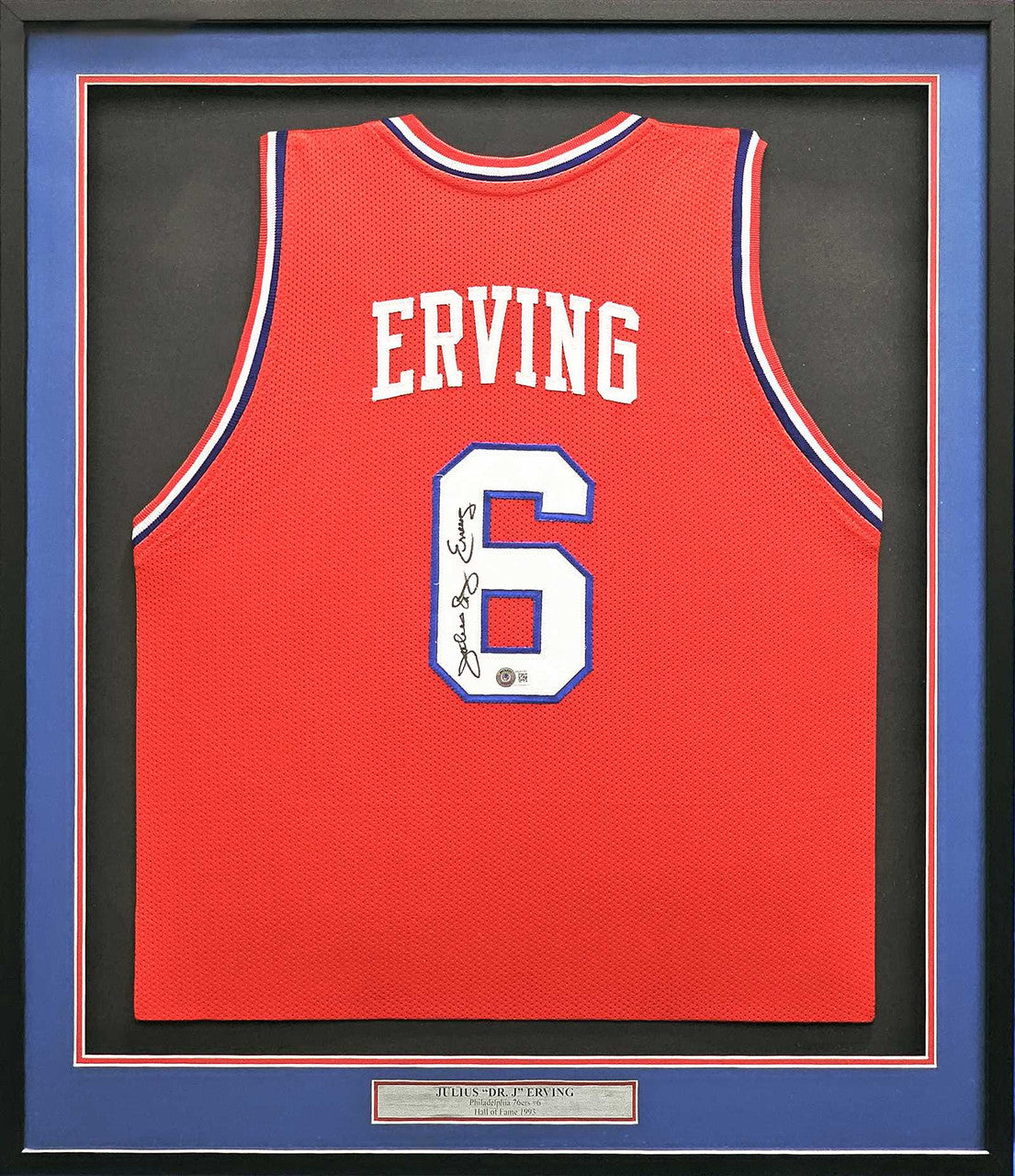 Julius “Dr. J” Erving Signed Philadelphia 76ers Framed Red Jersey – PSA/DNA COA