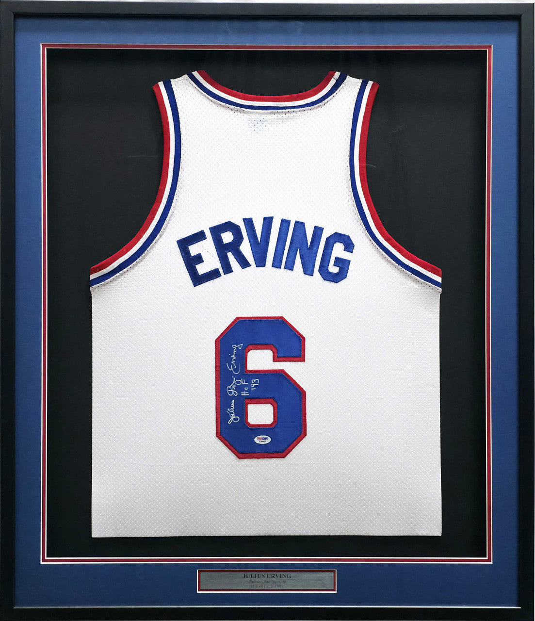 Julius “Dr. J” Erving Signed Philadelphia 76ers Framed White Jersey – PSA/DNA COA