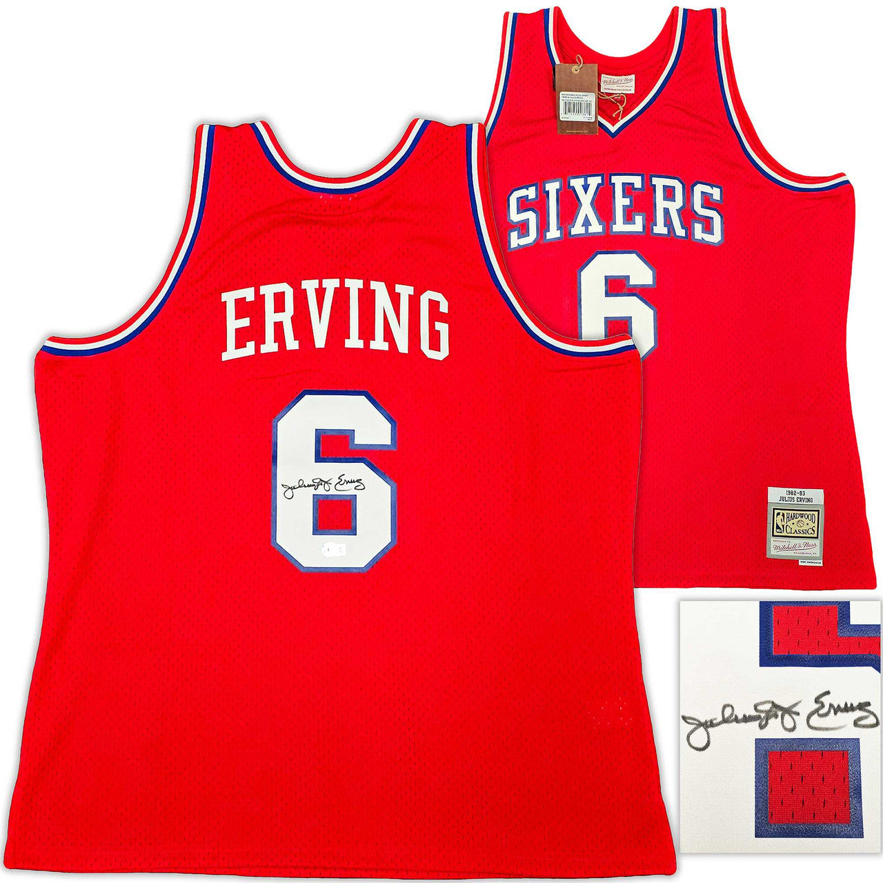 Philadelphia 76ers Julius "Dr. J" Erving Autographed Red Authentic Mitchell & Ness 1982-83 HWC Swingman Jersey Size XXL Beckett BAS Witness
