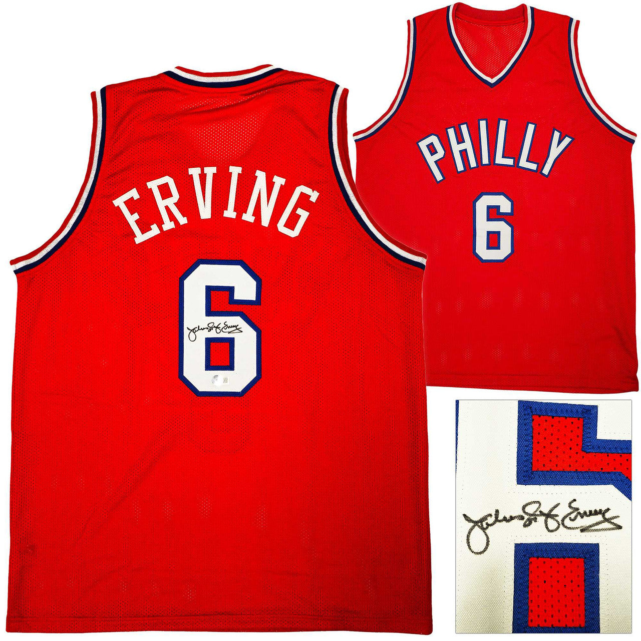 Philadelphia 76ers Julius "Dr. J" Erving Autographed Red Jersey Beckett BAS Witness