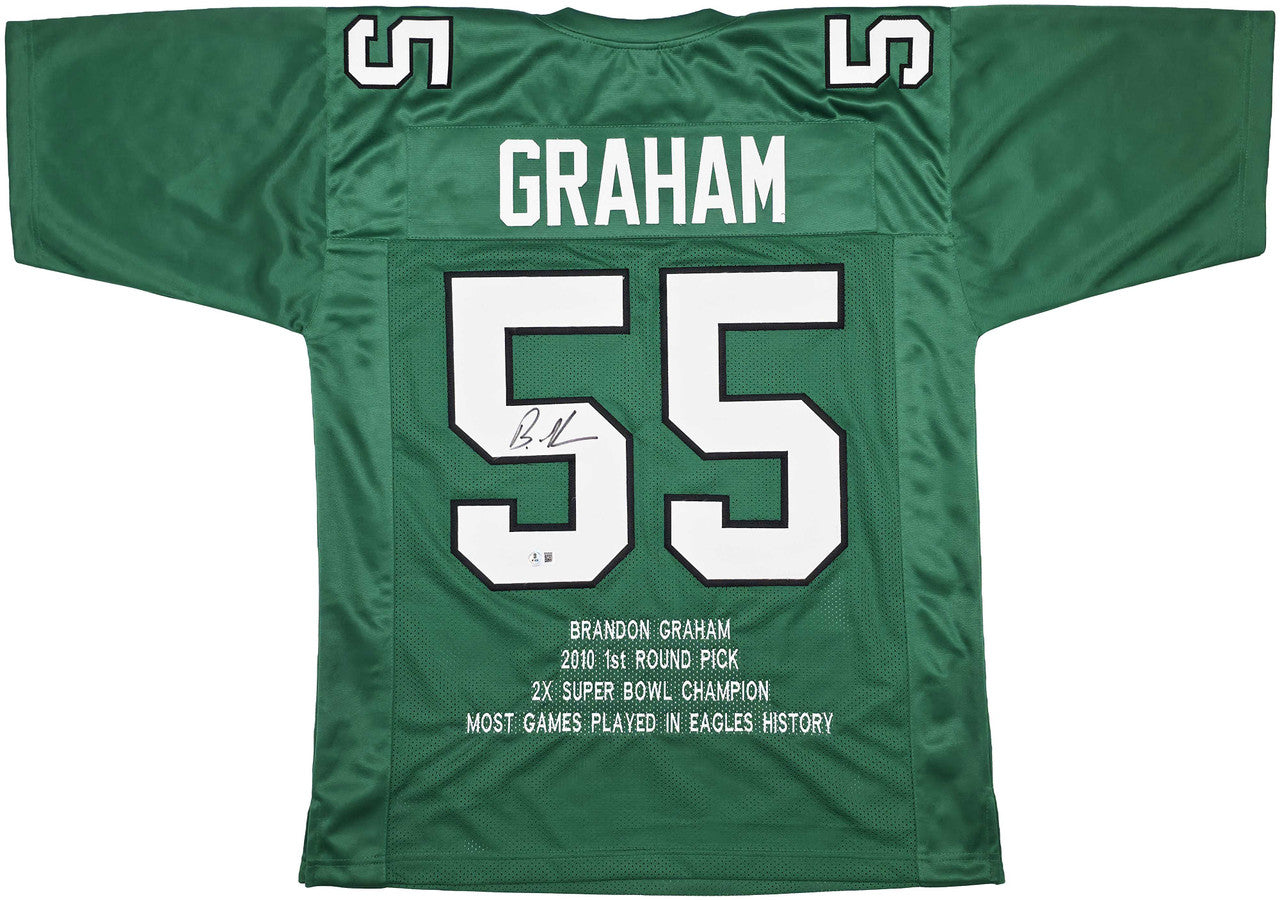 Philadelphia Eagles Brandon Graham Autographed Kelly Green Super Bowl Stats Jersey Beckett BAS Witness
