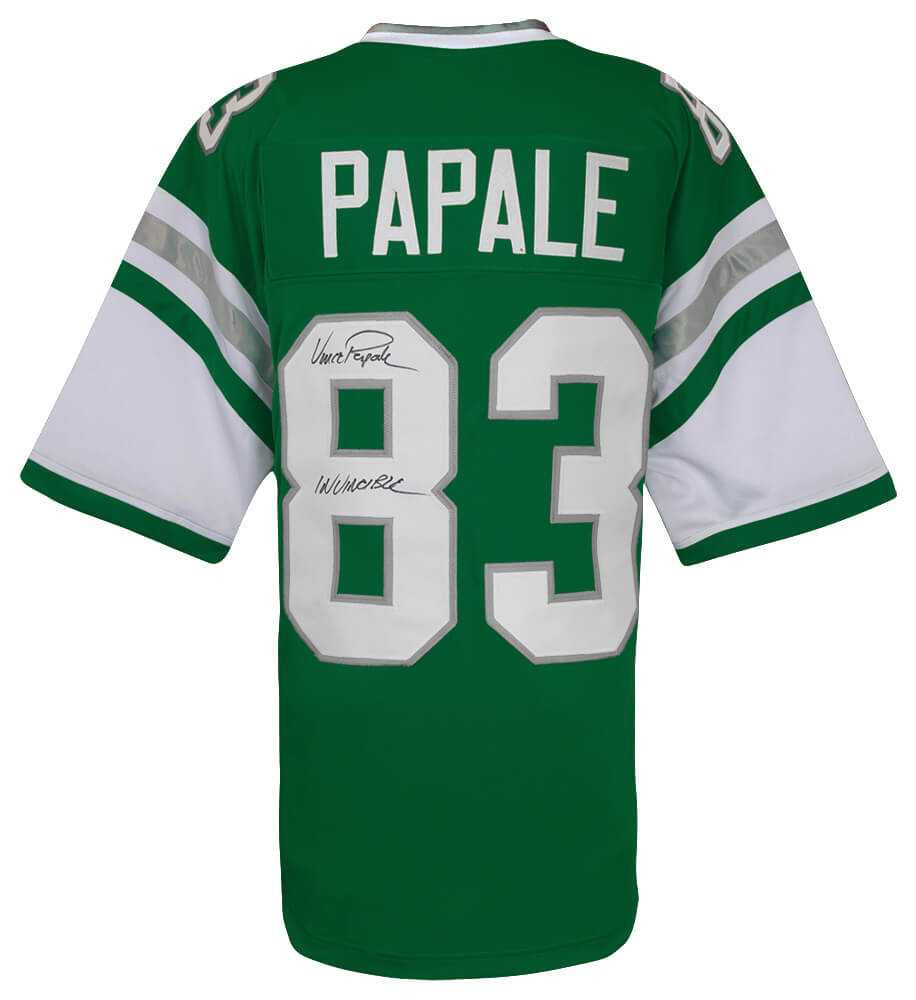 Vince Papale Autographed Philadelphia Eagles Light Green Jersey “Invincible” – Schwartz COA