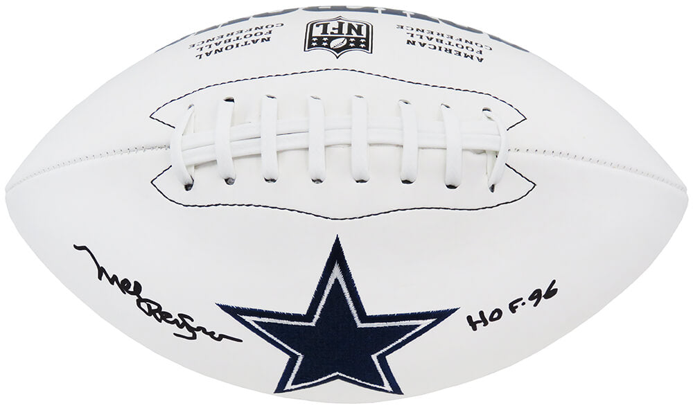 Mel Renfro Autographed Dallas Cowboys Wilson White Panel Logo NFL Football with "HOF '96" Inscription - Schwartz Sports Authenticated