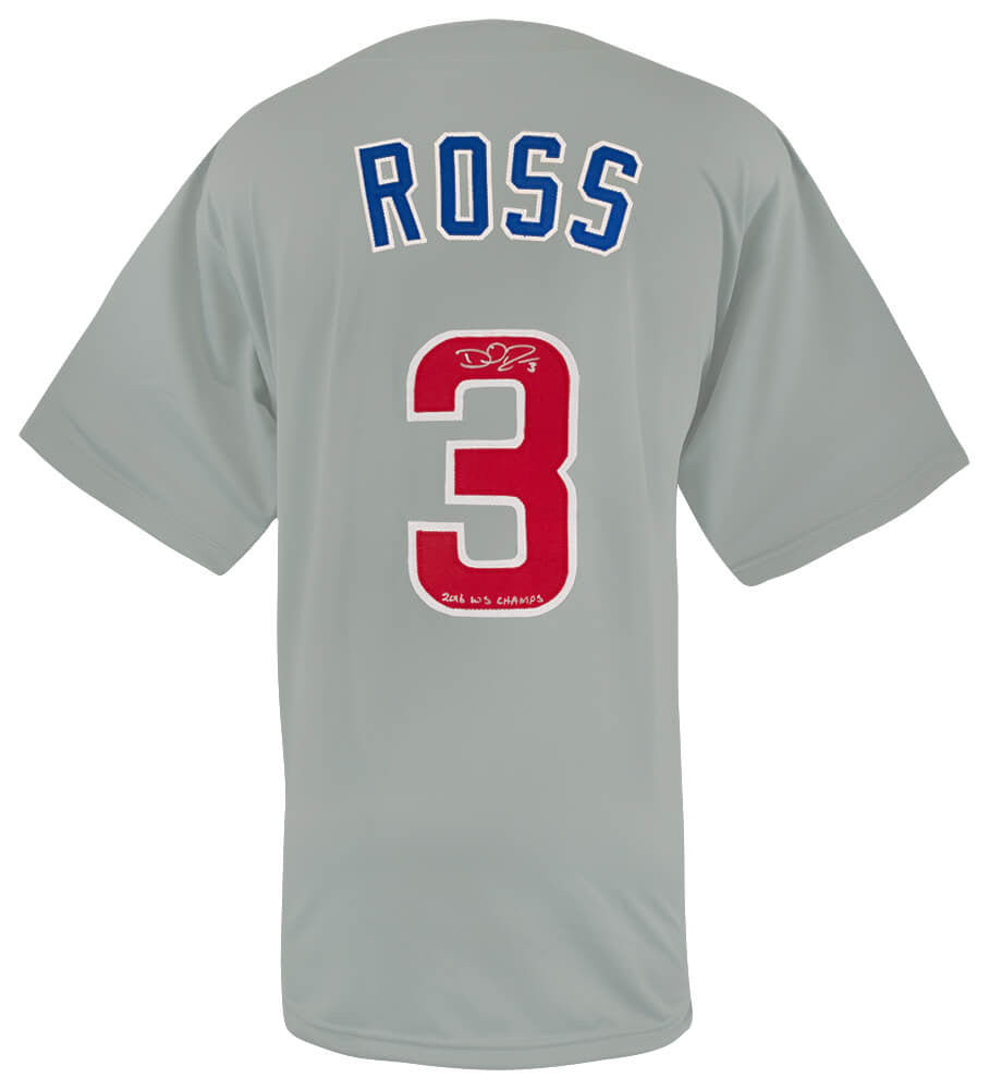 David Ross Signed Chicago Cubs Grey Custom Style Baseball Jersey w/2016 WS Champs – Schwartz Authenticated