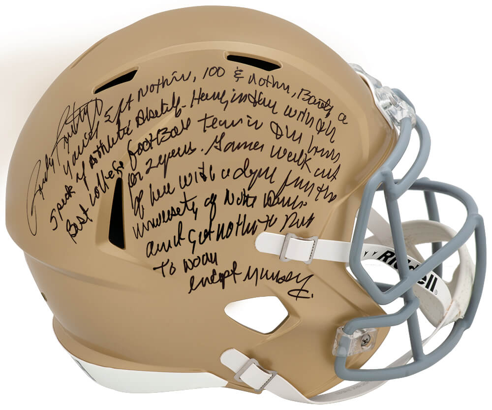 Rudy Ruettiger Signed Notre Dame Riddell Full Size Speed Replica Helmet w/Full Quote - Schwartz Authenticated