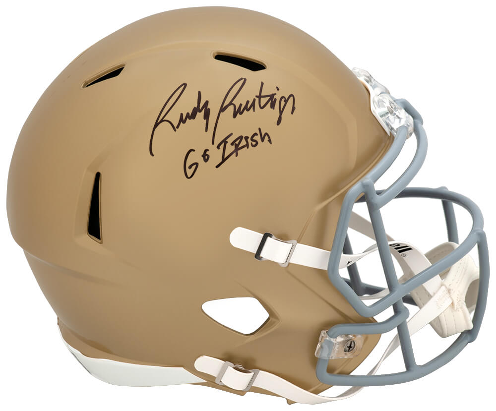 Rudy Ruettiger Signed Notre Dame Riddell Full Size Speed Replica Helmet w/Go Irish - Schwartz Authenticated