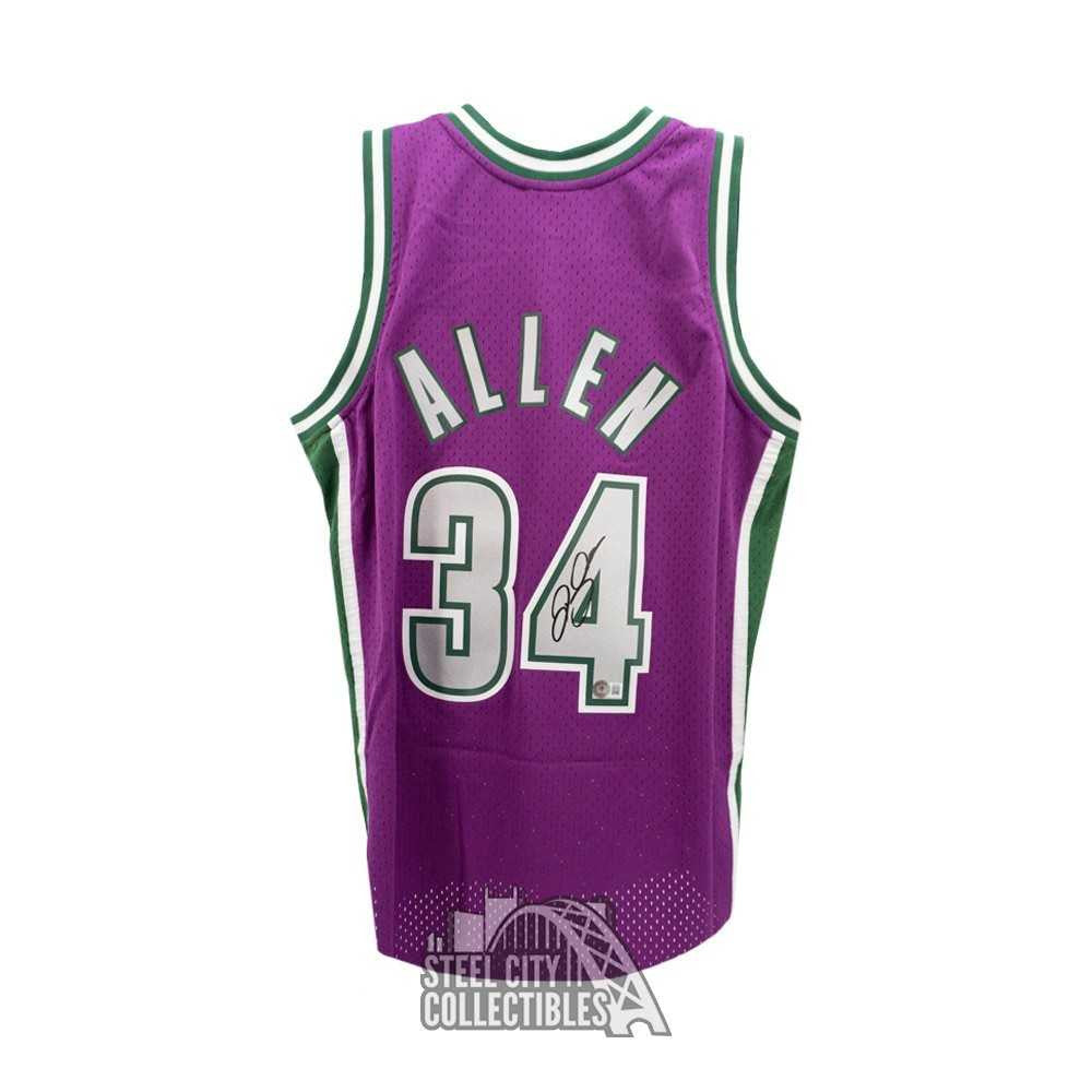 Ray Allen Autographed Milwaukee Purple Mitchell & Ness XL Replica Basketball Jersey - BAS